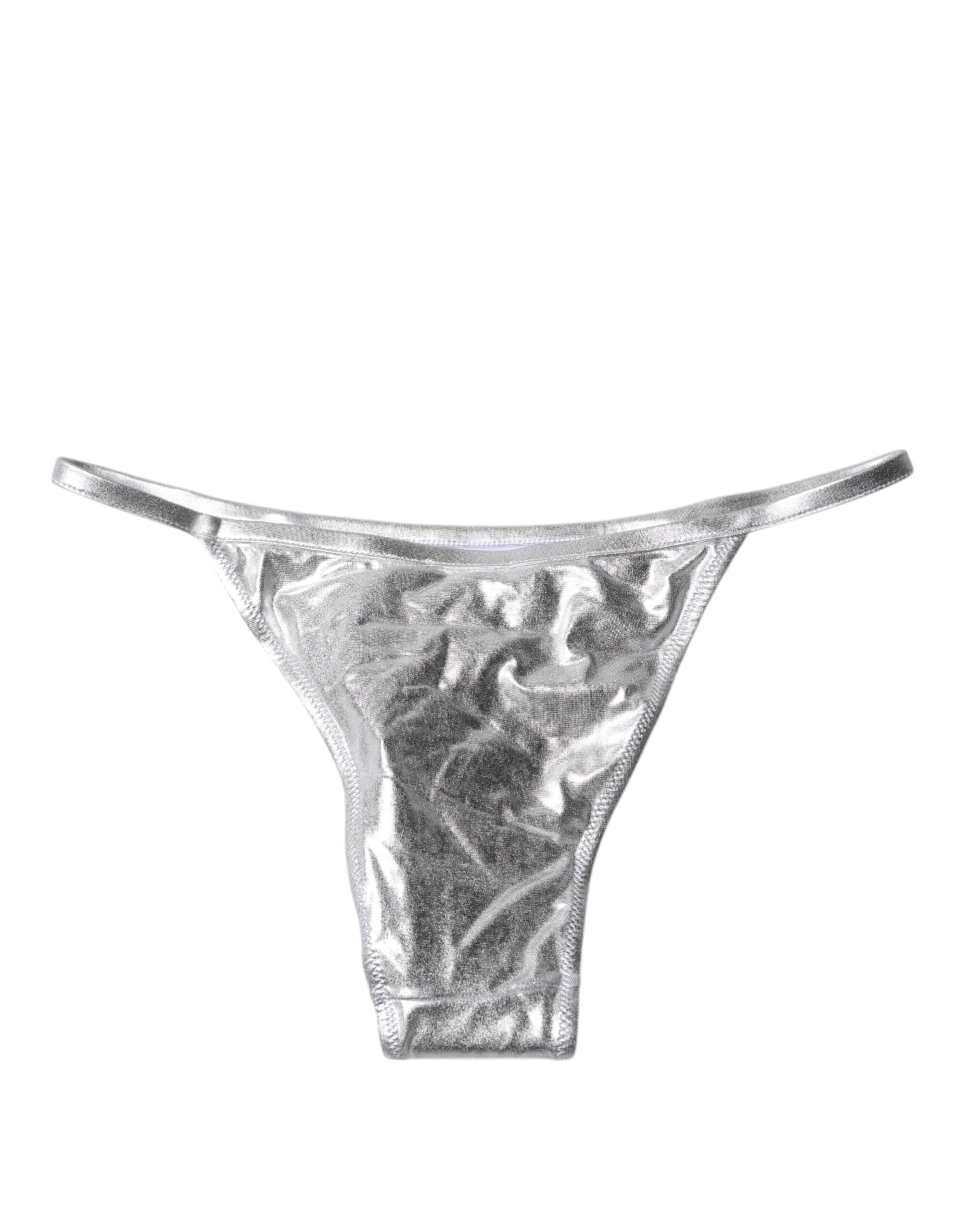 Bas de maillot de bain en polyester argenté de Dolce & Gabbana, style plage, ajusté et élégant pour la baignade.