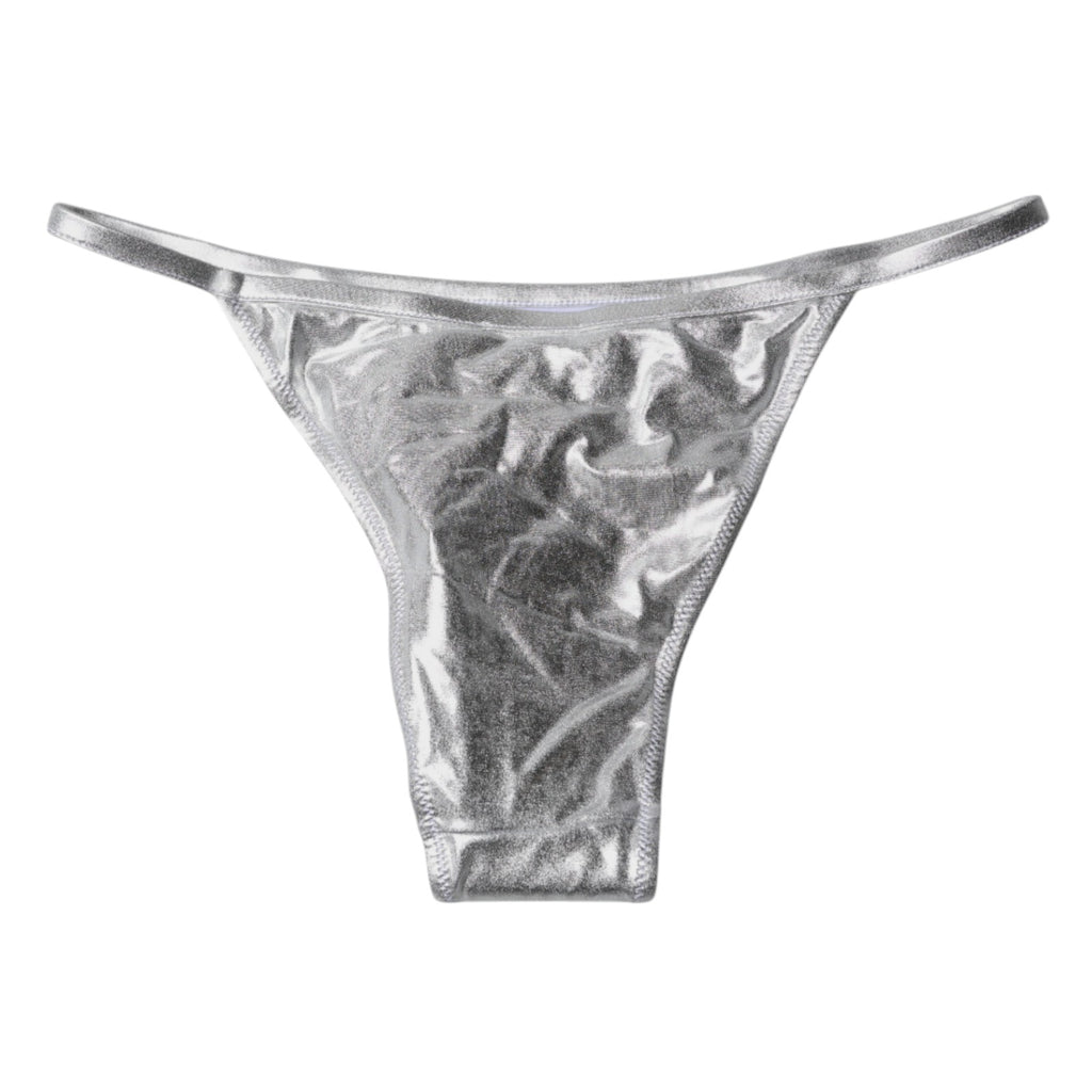 Bas de maillot de bain en polyester argenté Dolce & Gabbana, élégant et confortable pour la plage.