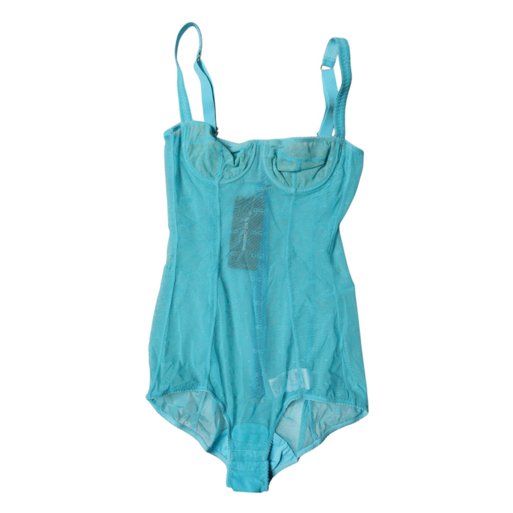 Soutien-gorge balconnet en tulle bleu Dolce & Gabbana, sous-vêtement élégant et délicat avec détails en dentelle.