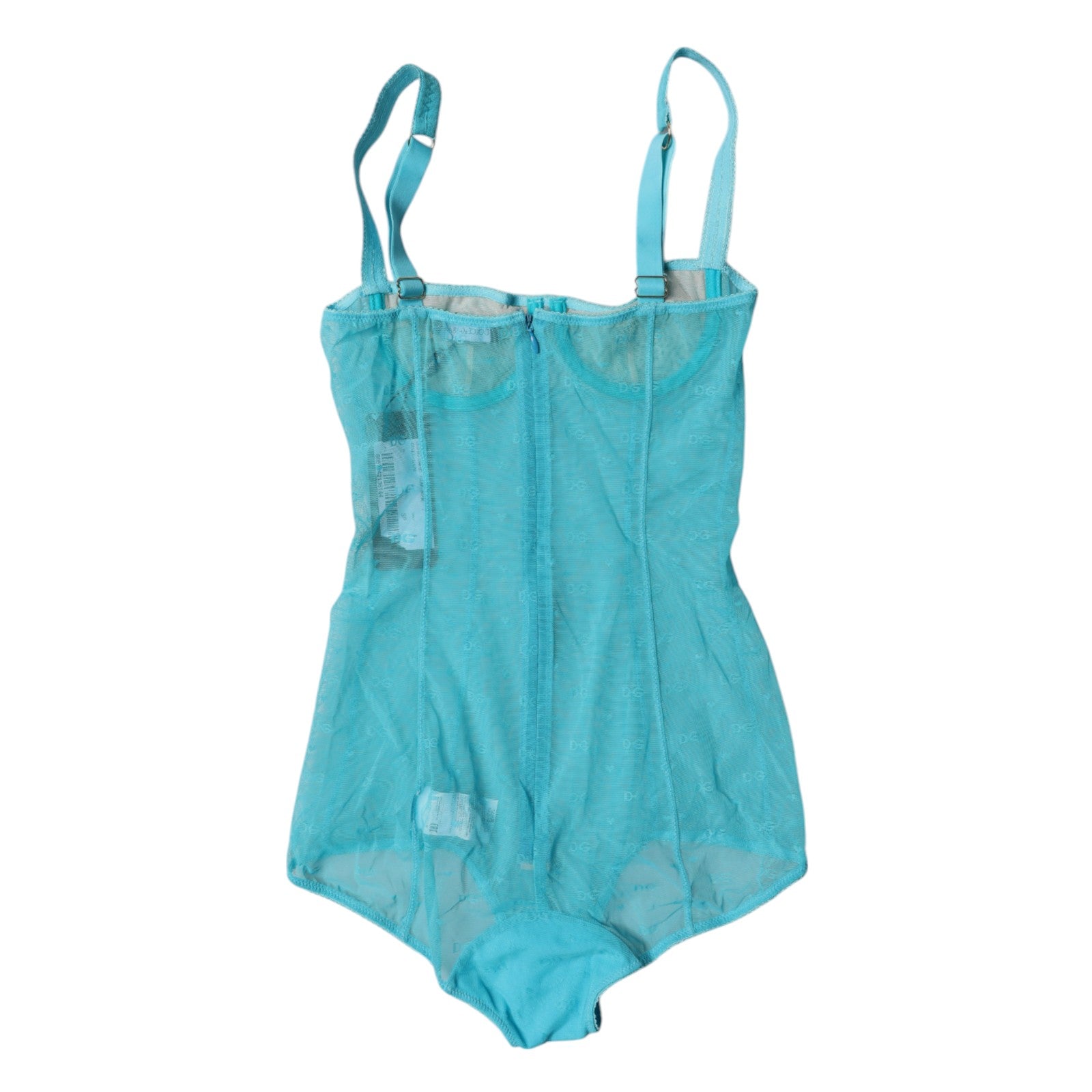 Soutien-gorge balconnet en tulle bleu Dolce & Gabbana, lingerie élégante et raffinée, détail en dentelle et bretelles ajustables.