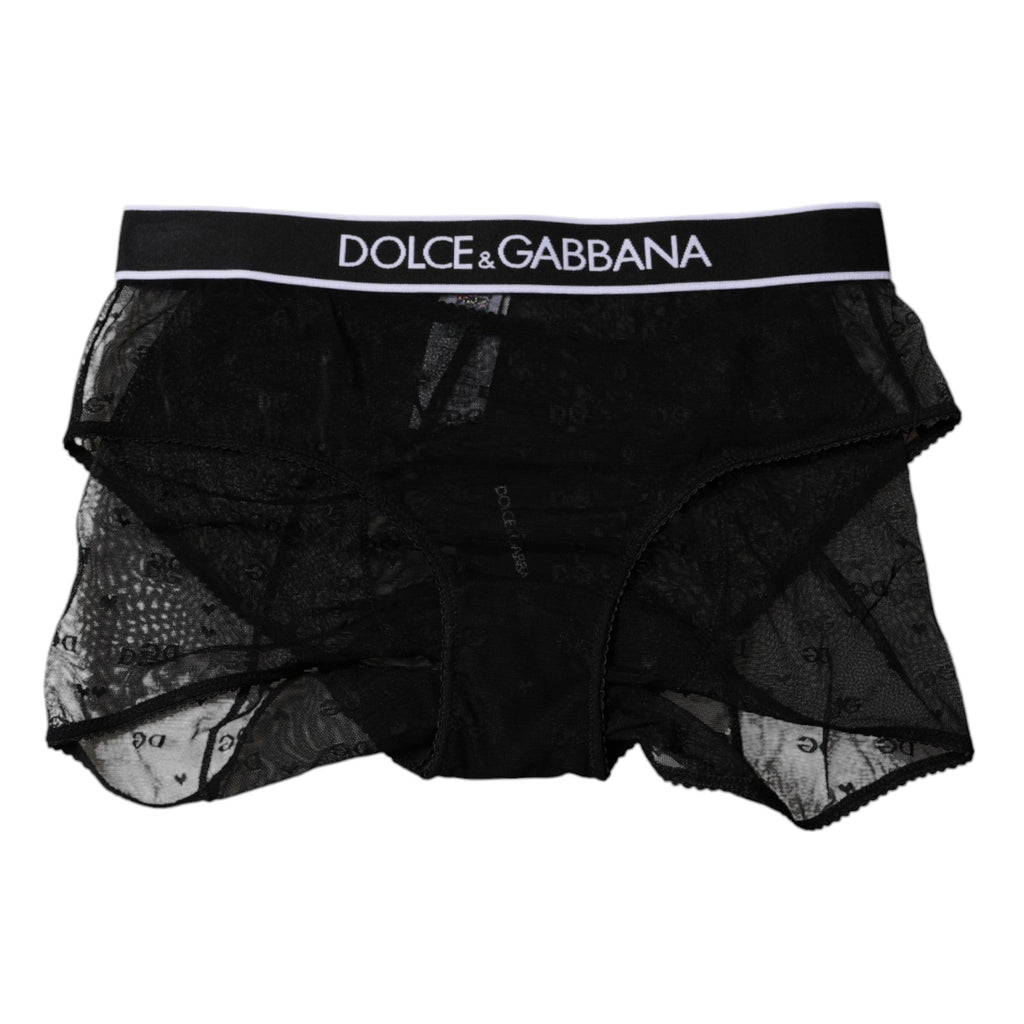 Culotte noire en tulle et nylon de taille moyenne de Dolce & Gabbana, sous-vêtements élégants et confortables.
