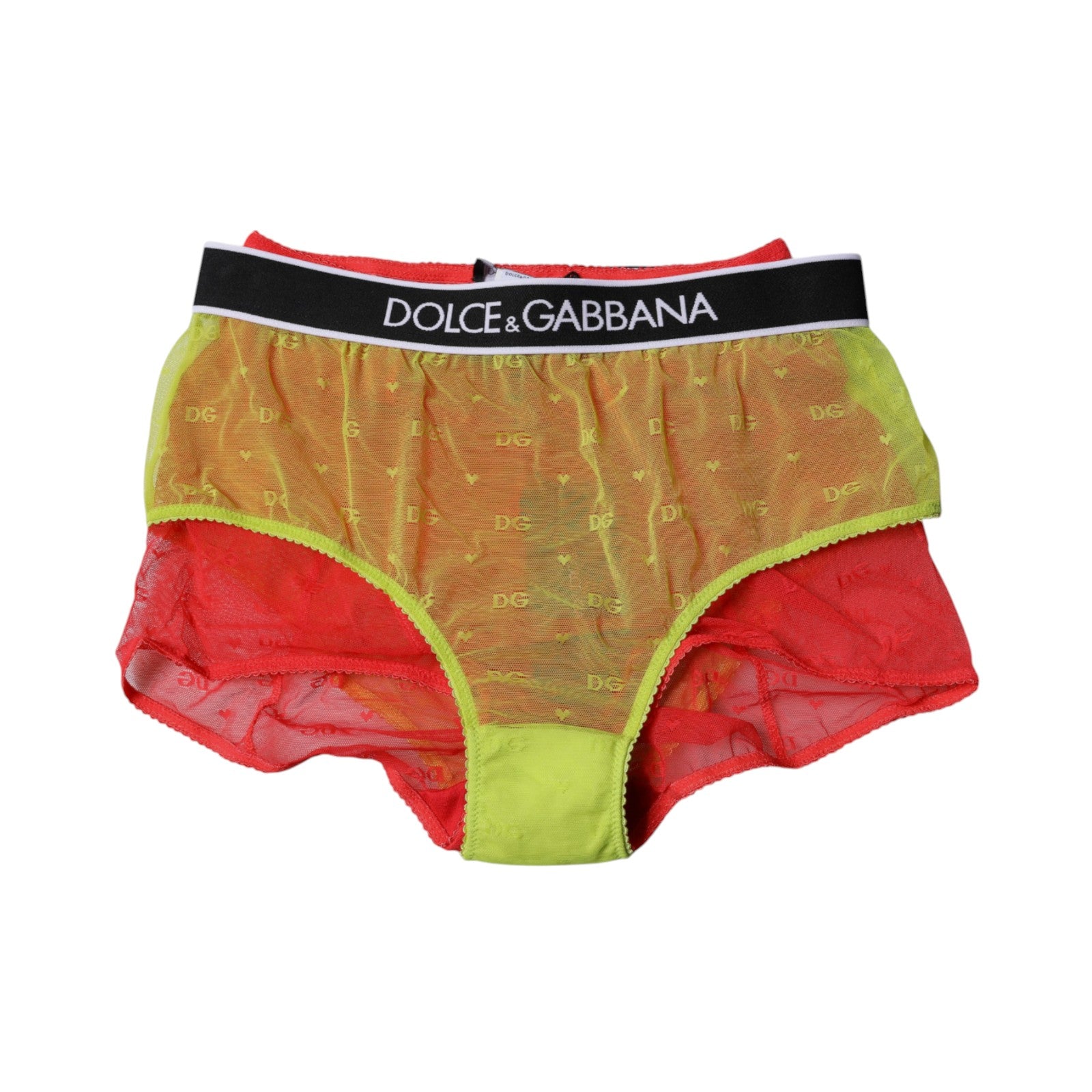 Culotte Dolce & Gabbana en tulle rouge et jaune, taille mi-haute, sous-vêtements élégants pour femme