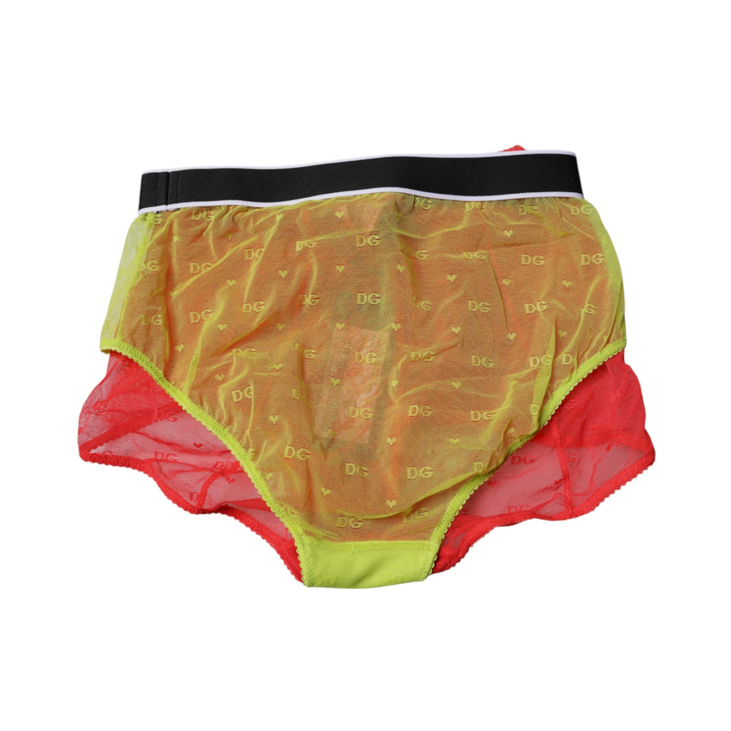 Culotte Dolce & Gabbana en tulle rouge et jaune, taille moyenne, sous-vêtements élégants et sophistiqués.