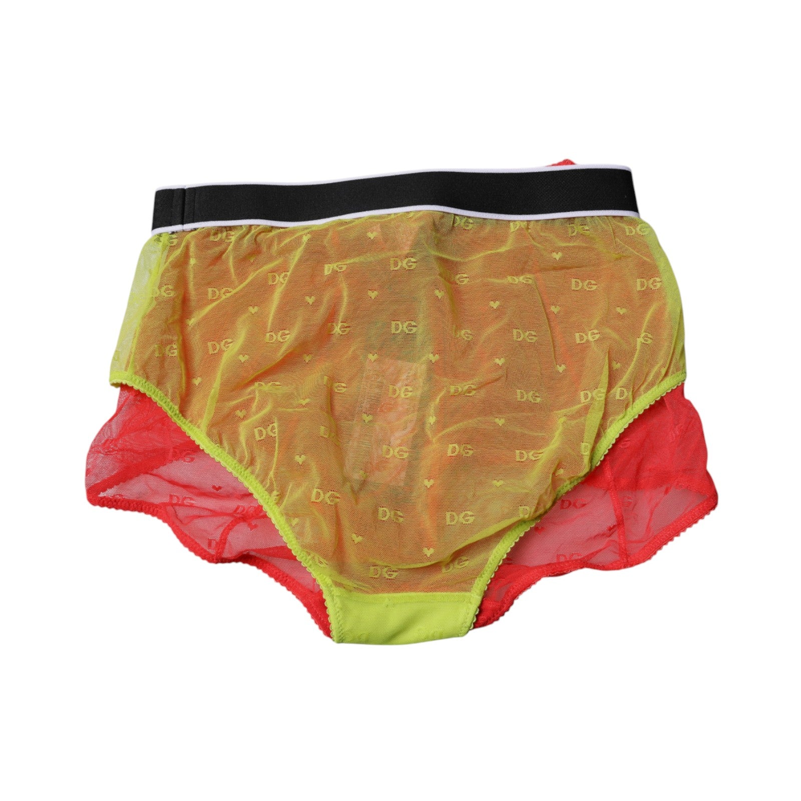Culotte Dolce & Gabbana en tulle rouge et jaune, taille moyenne, sous-vêtements élégants et sophistiqués.