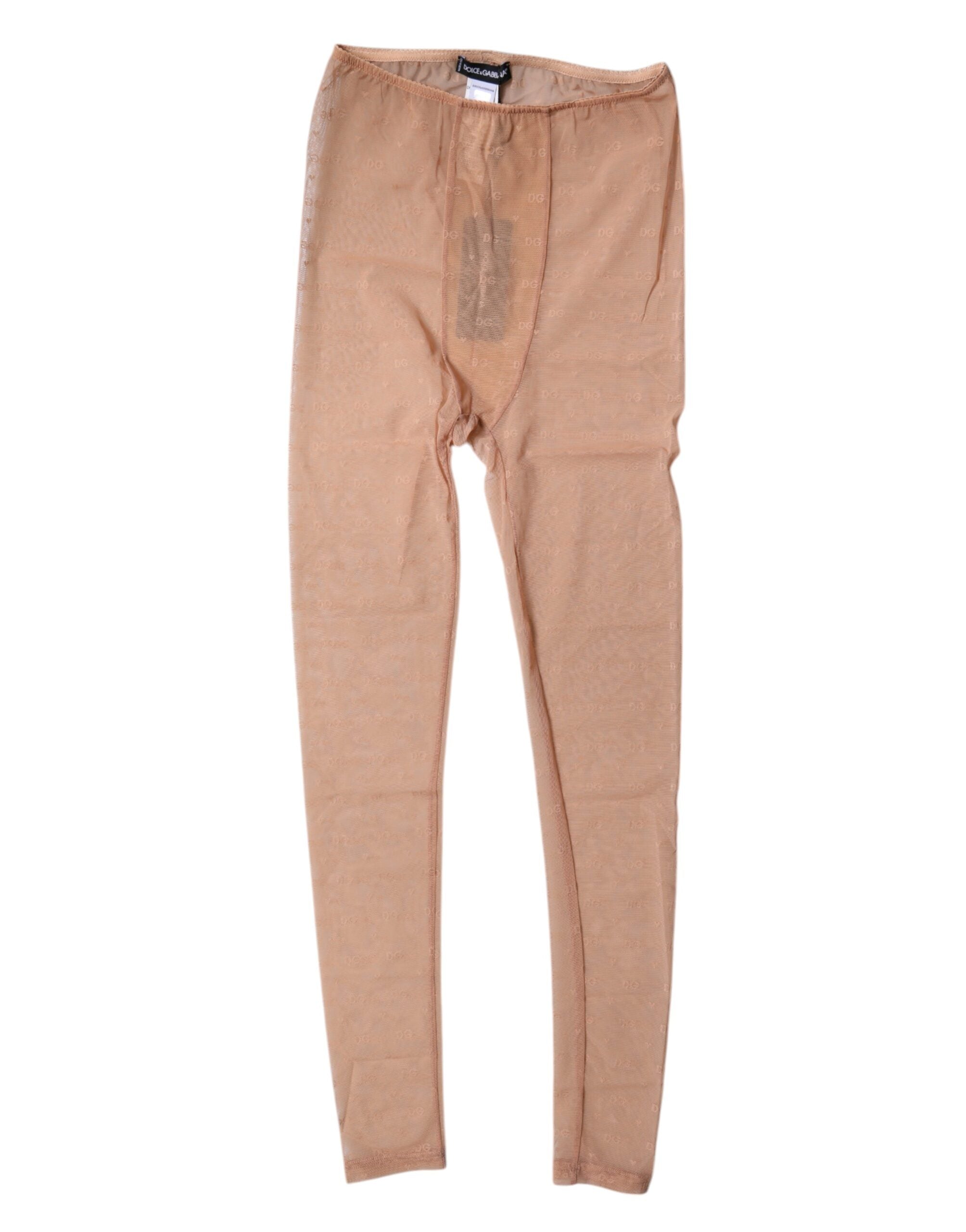 Sous-vêtements en dentelle beige nude Dolce & Gabbana avec logo, pantalons de lingerie élégants et confortables.