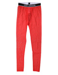 Lingerie Dolce & Gabbana rouge avec logo en dentelle et pantalon moulant, vue de face, détail du tissu et de la marque.