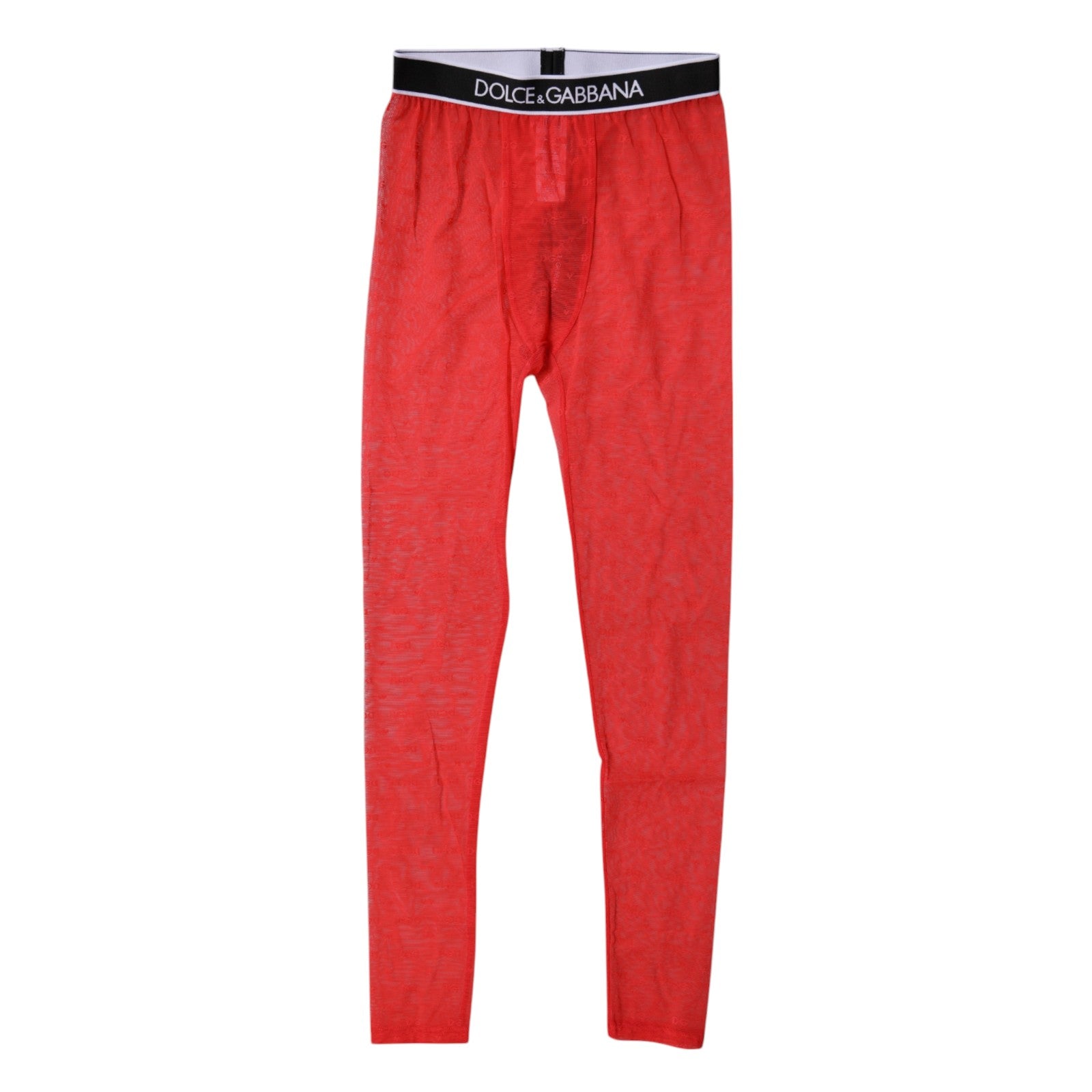 Lingerie Dolce & Gabbana en dentelle rouge avec logo, pantalon moulant et sous-vêtements élégants.