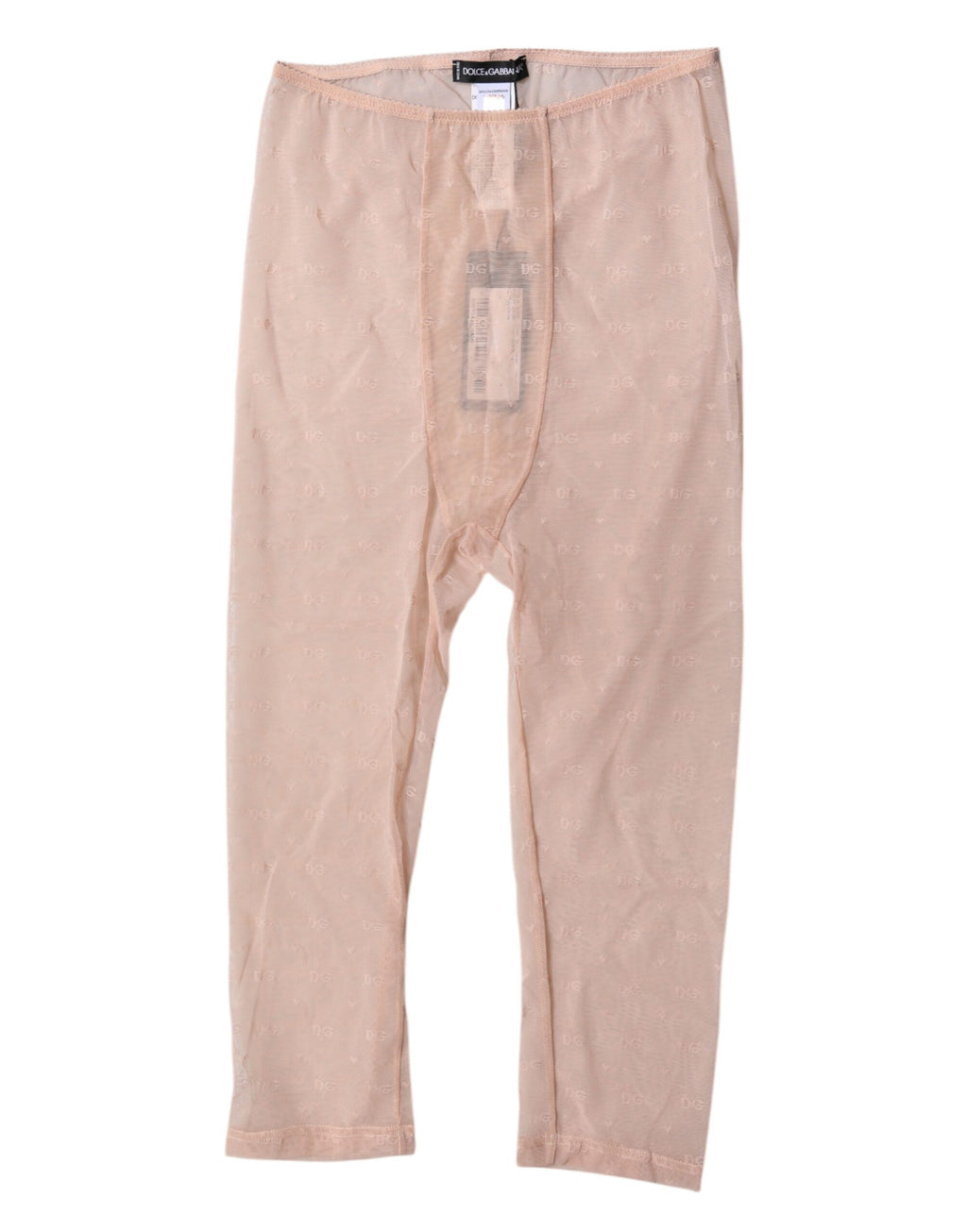 Collants cropped en dentelle beige avec logo Dolce & Gabbana, lingerie élégante et confortable, vue de face.