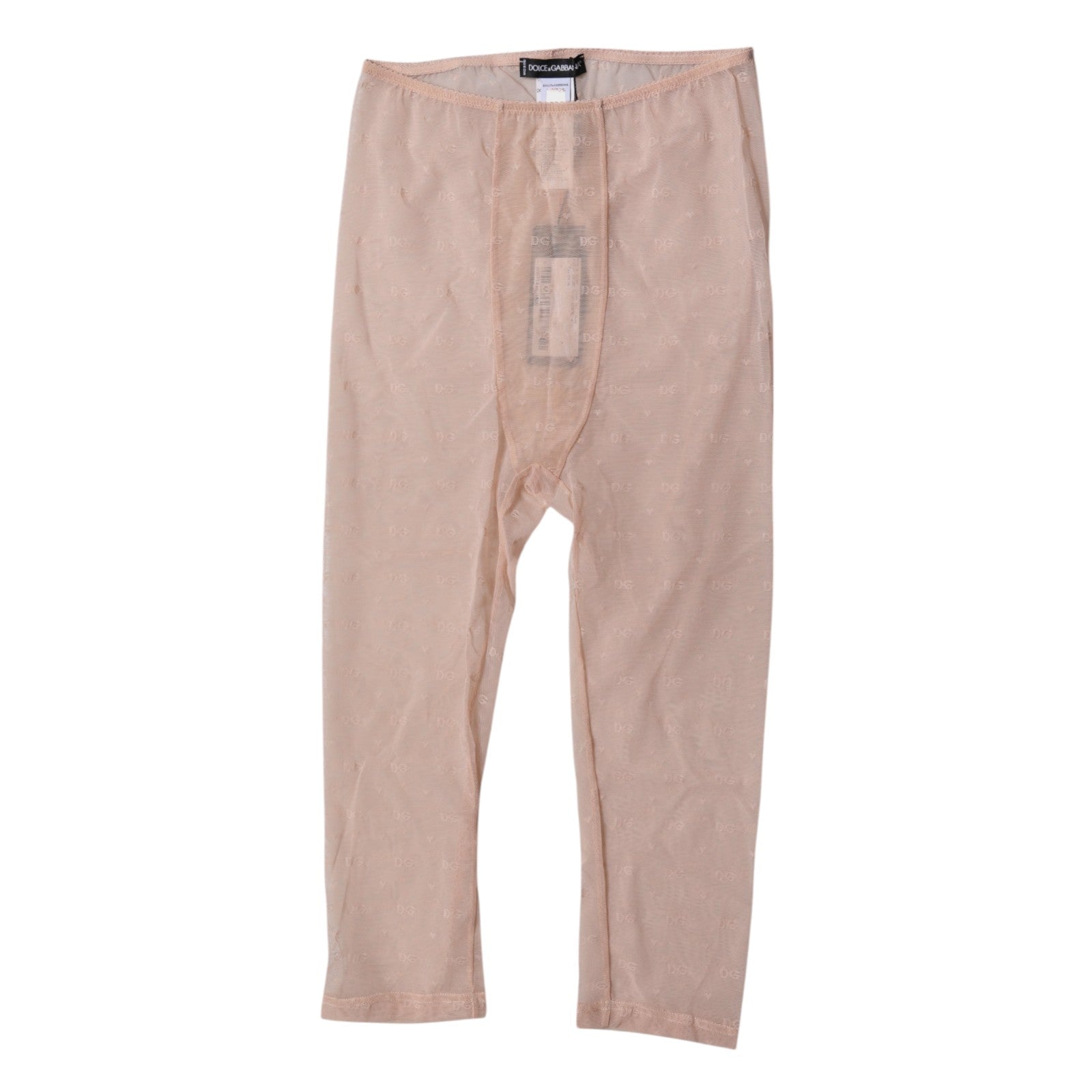 Lingerie Dolce & Gabbana beige avec logo en dentelle, culotte courte et collants assortis, détails élégants et raffinés