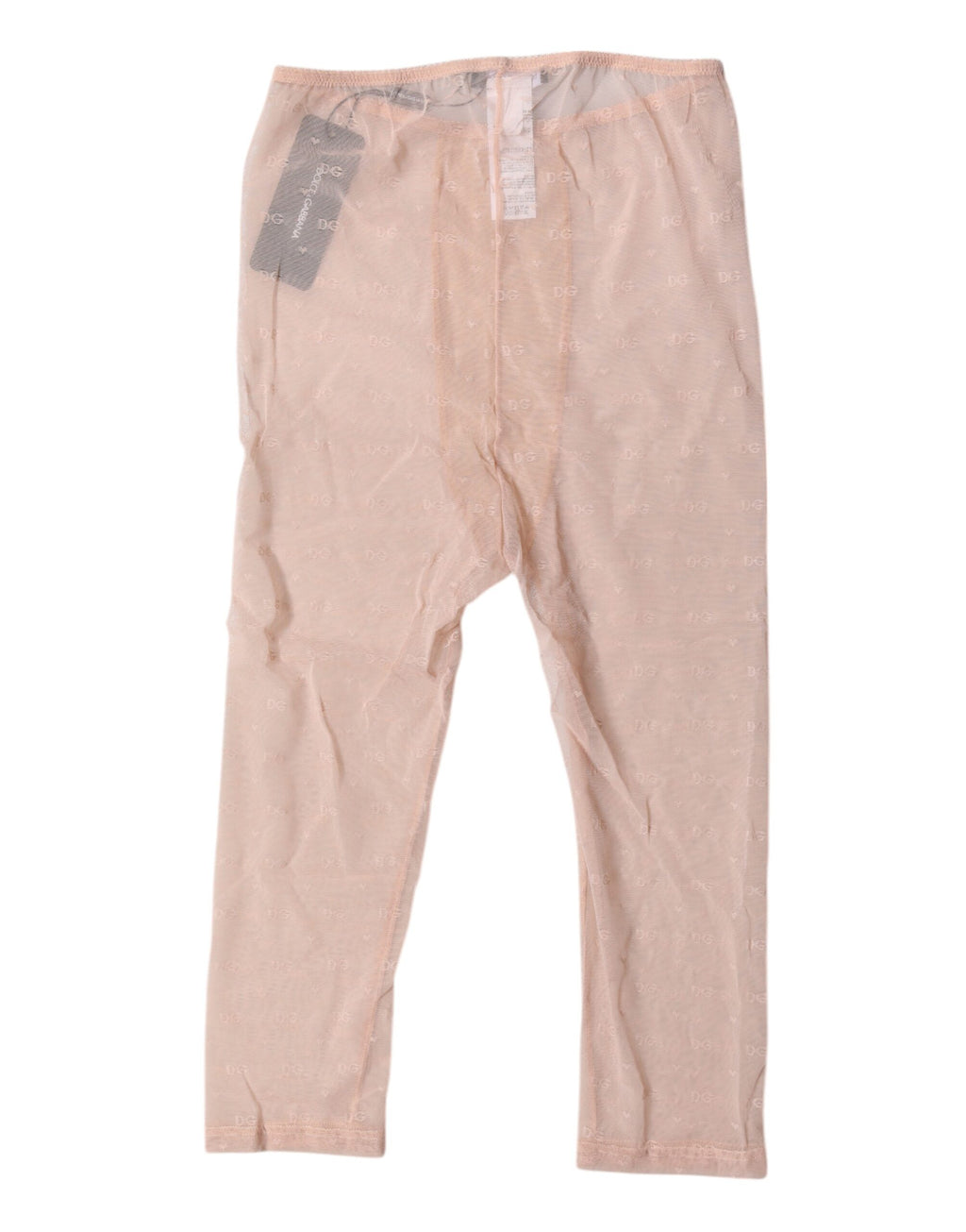 Lingerie Dolce & Gabbana beige avec logo en dentelle, sous-vêtements cropés et collants en dentelle élégants.