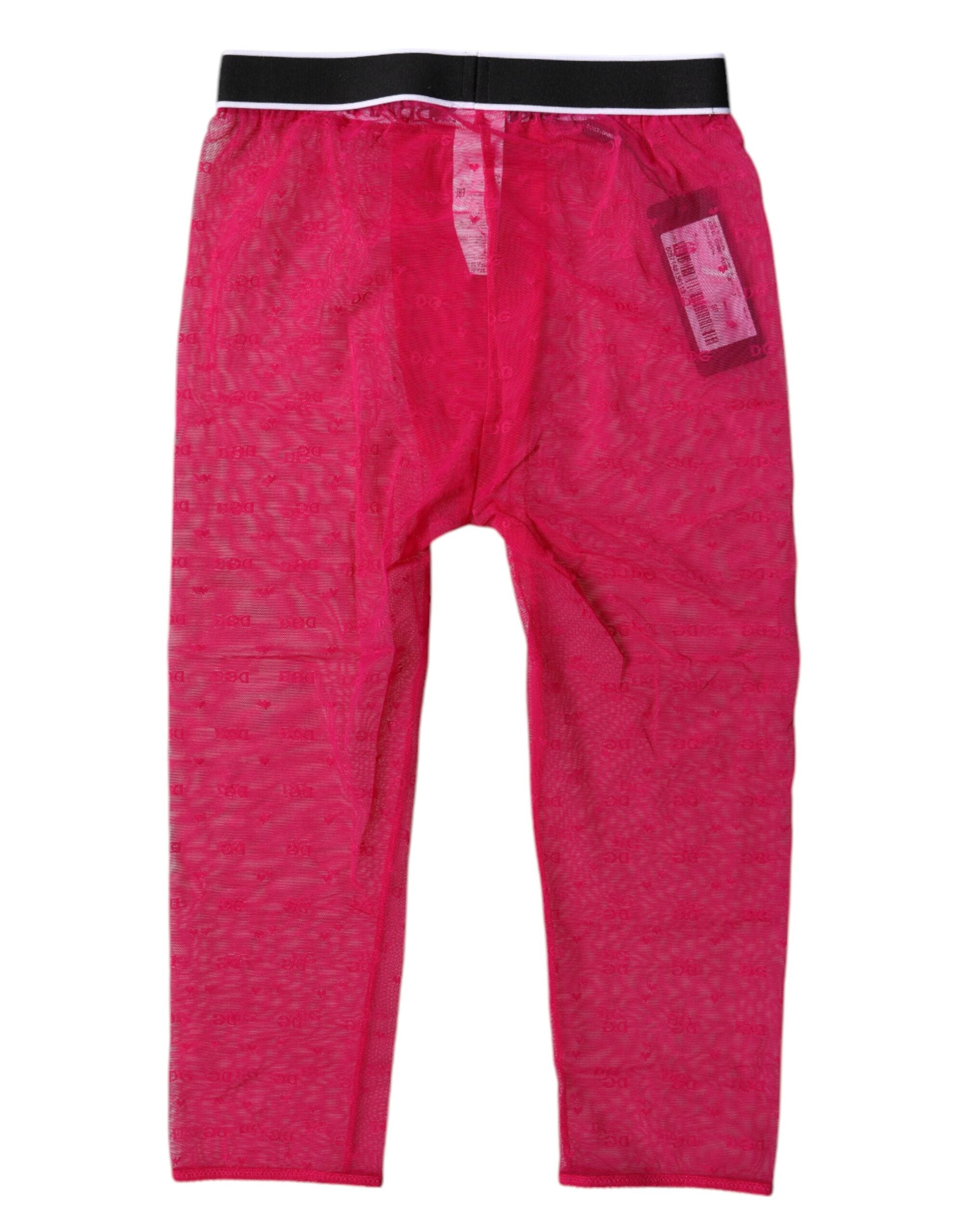 Collants courts en nylon rose fuchsia avec logo DG de Dolce & Gabbana, mode élégante et confortable pour femme.