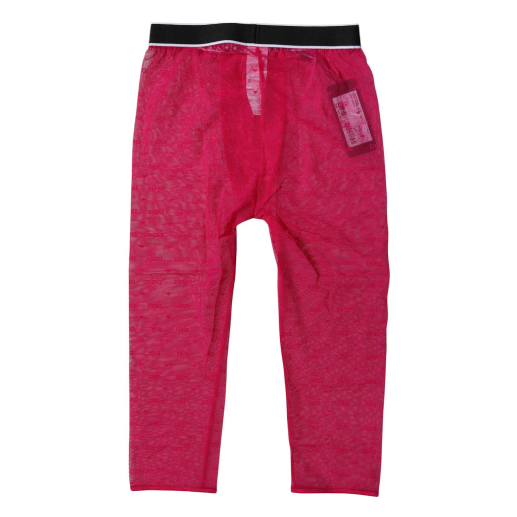 Collants courts en nylon rose fuchsia avec logo DG de Dolce & Gabbana, mode élégante et confortable.