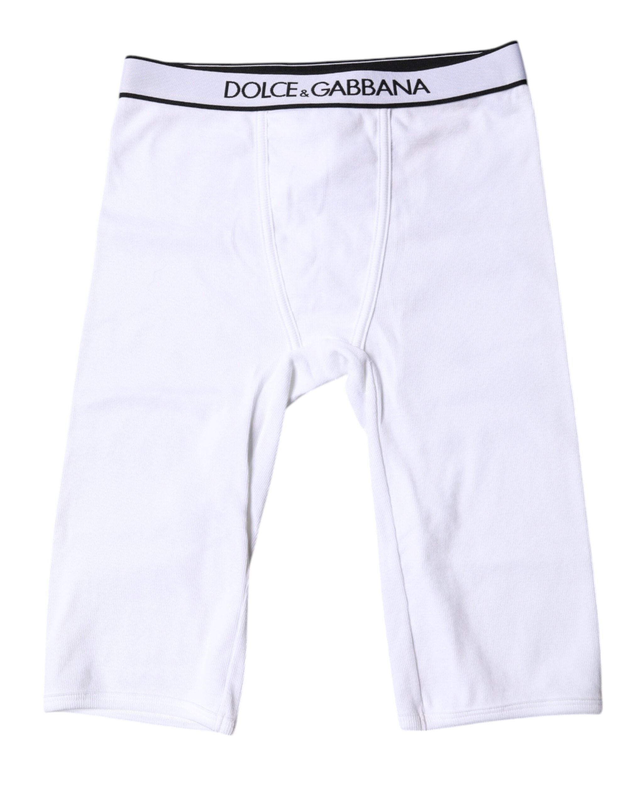 Collants courts blancs Dolce & Gabbana en coton avec logo, sous-vêtements élégants et confortables.