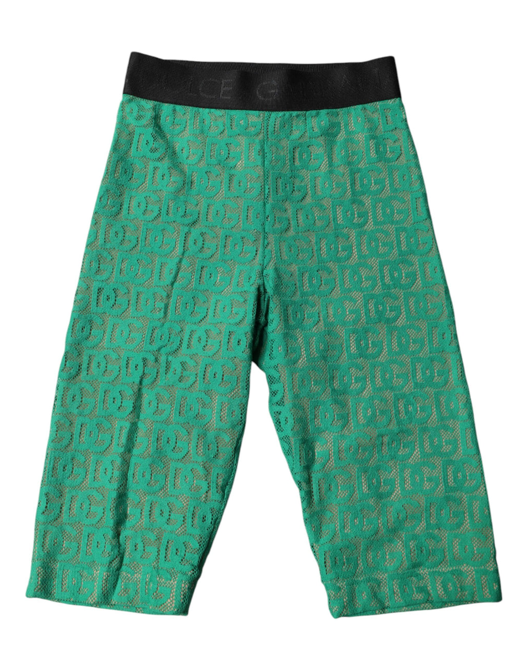 Collants courts verts Dolce & Gabbana avec logo monogramme, design élégant et ajusté, visibles sur la photo.