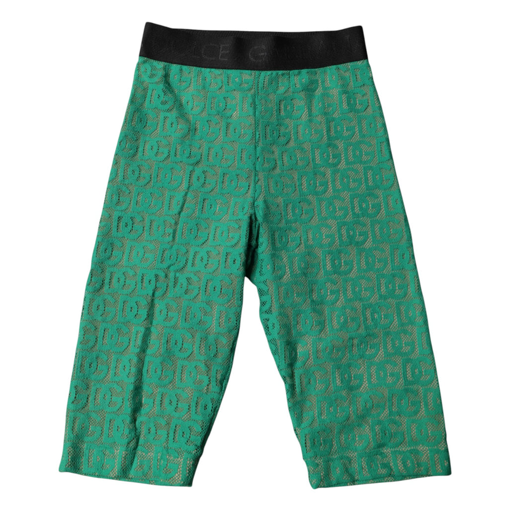 Collants courts Dolce & Gabbana verts avec logo monogramme, sous-vêtements élégants et ajustés en tissu fin.