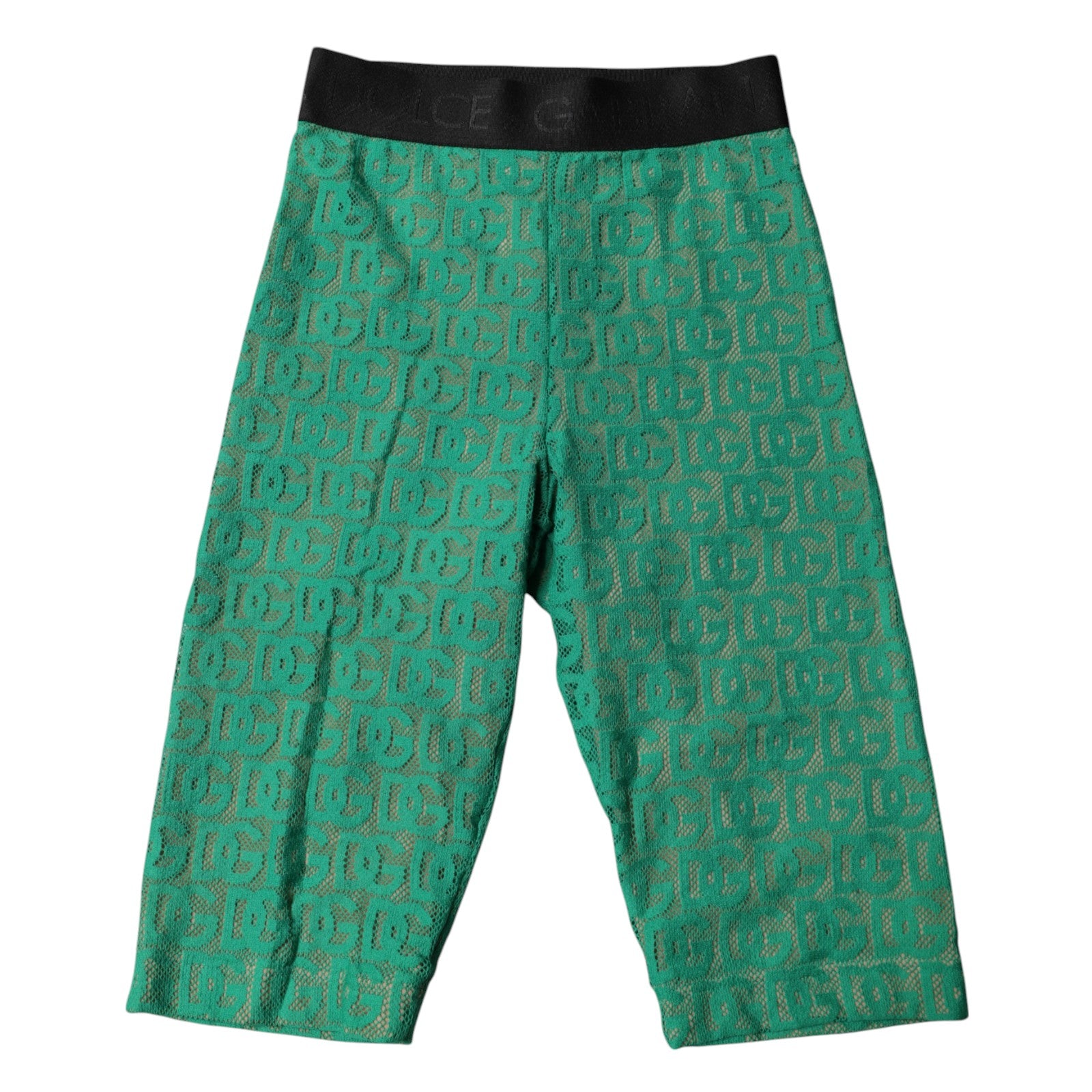Collants courts Dolce & Gabbana verts avec logo monogramme, sous-vêtements élégants et ajustés en tissu fin.