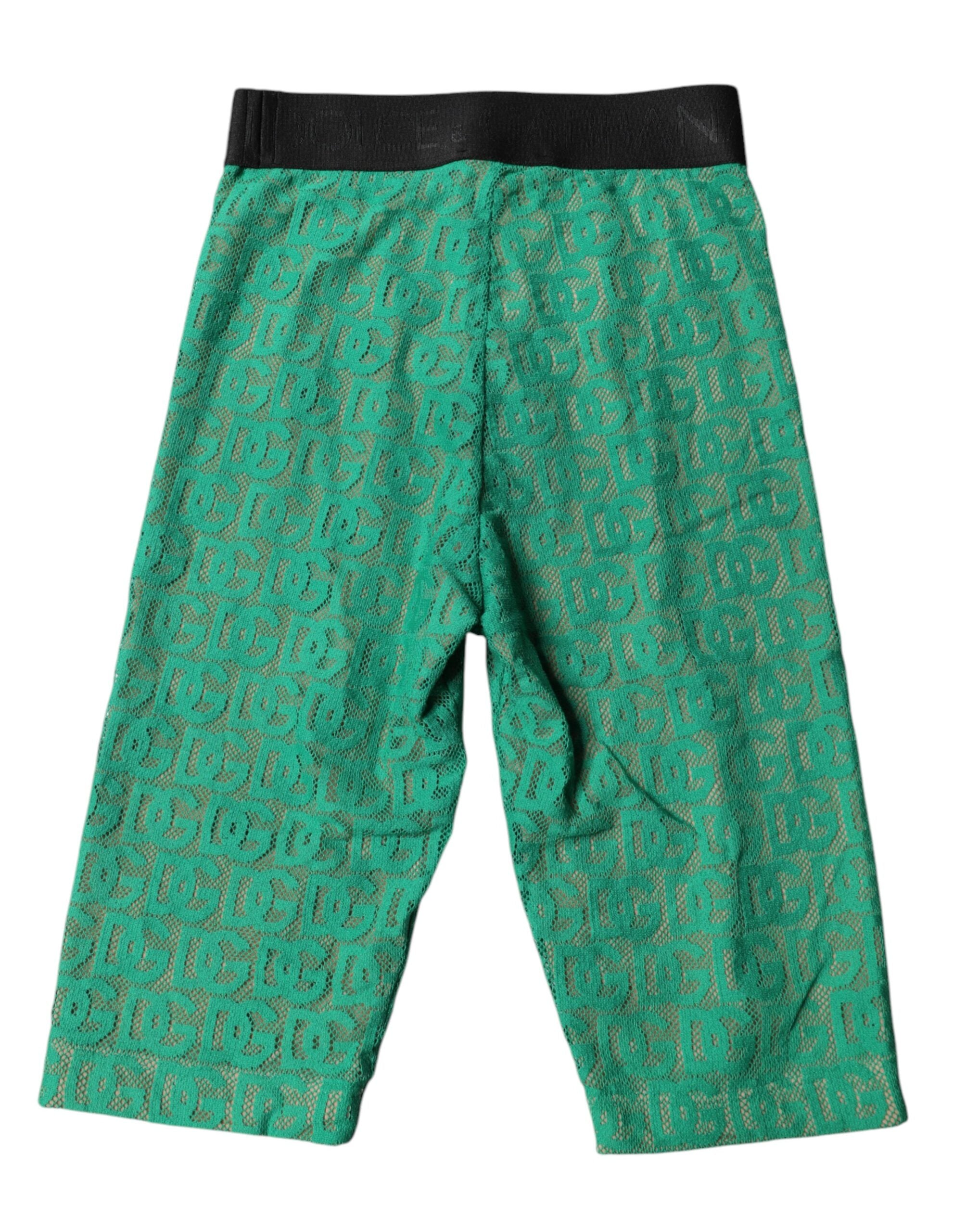 Collants courts Dolce & Gabbana verts avec logo monogramme, motif élégant et design ajusté, parfaits pour un style sophistiqué.