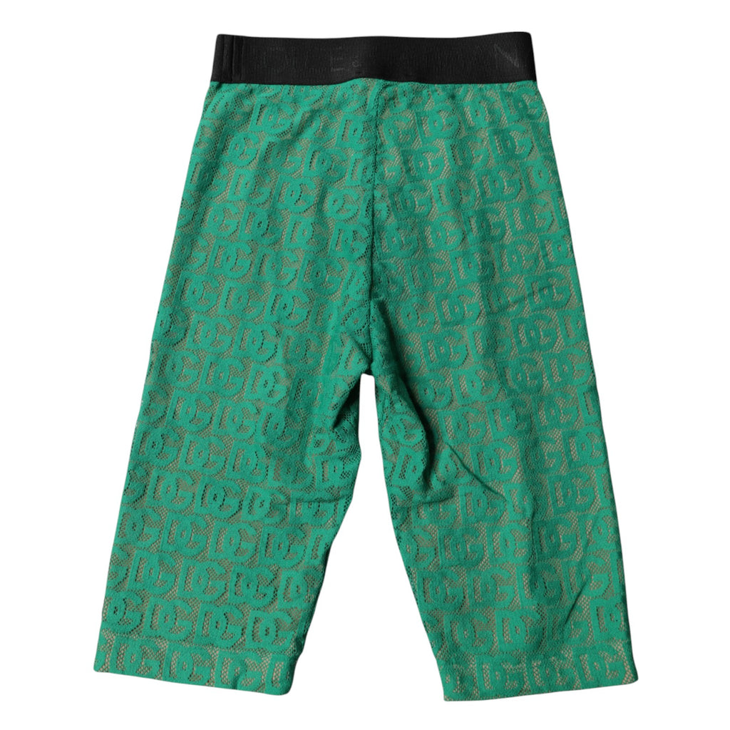 Collants courts imprimés logo monogramme vert Dolce & Gabbana, sous-vêtements élégants, vue de face.