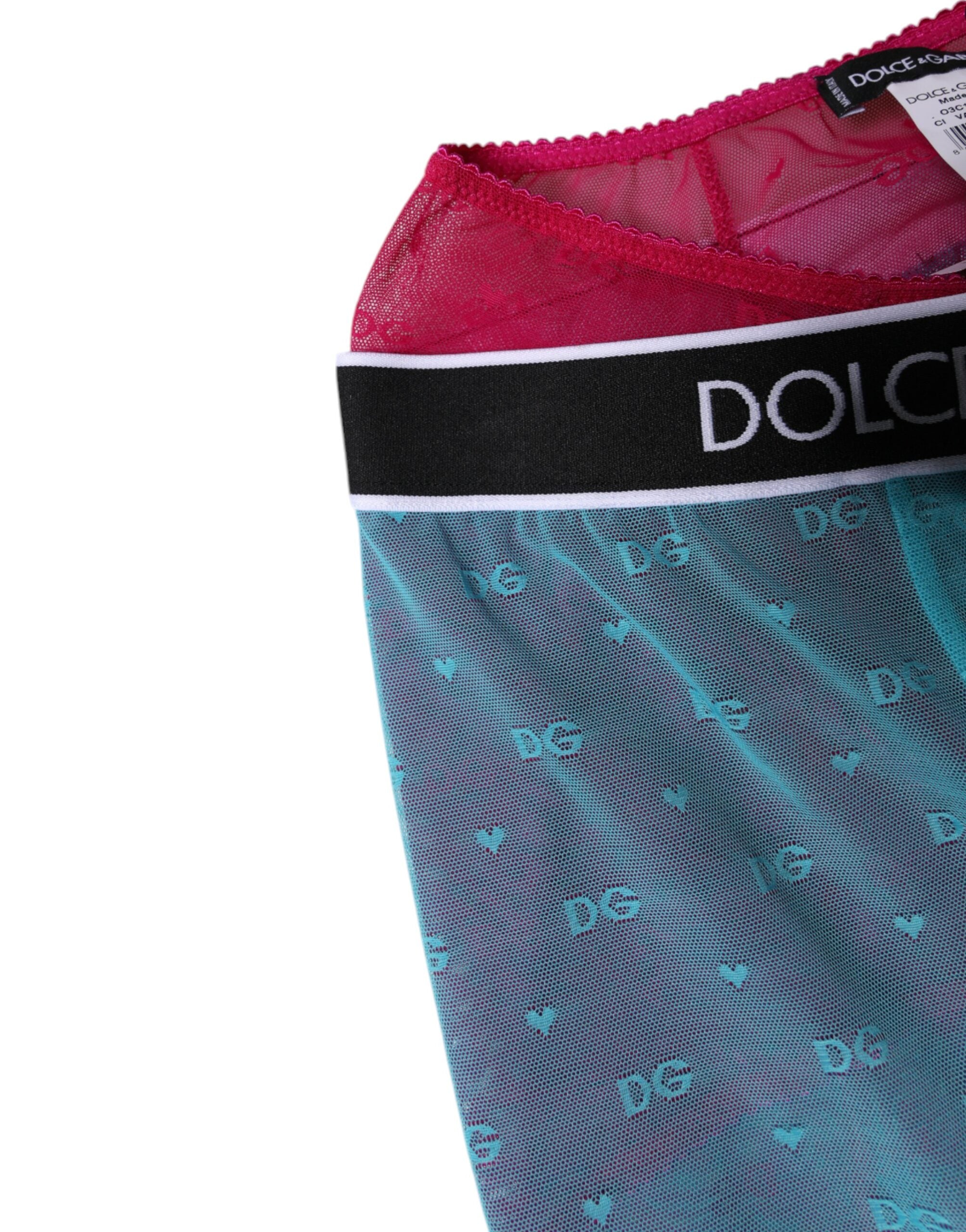 Sous-vêtements courts Dolce & Gabbana Blue Fuchsia Logo lingerie avec motif coloré et logo visible.