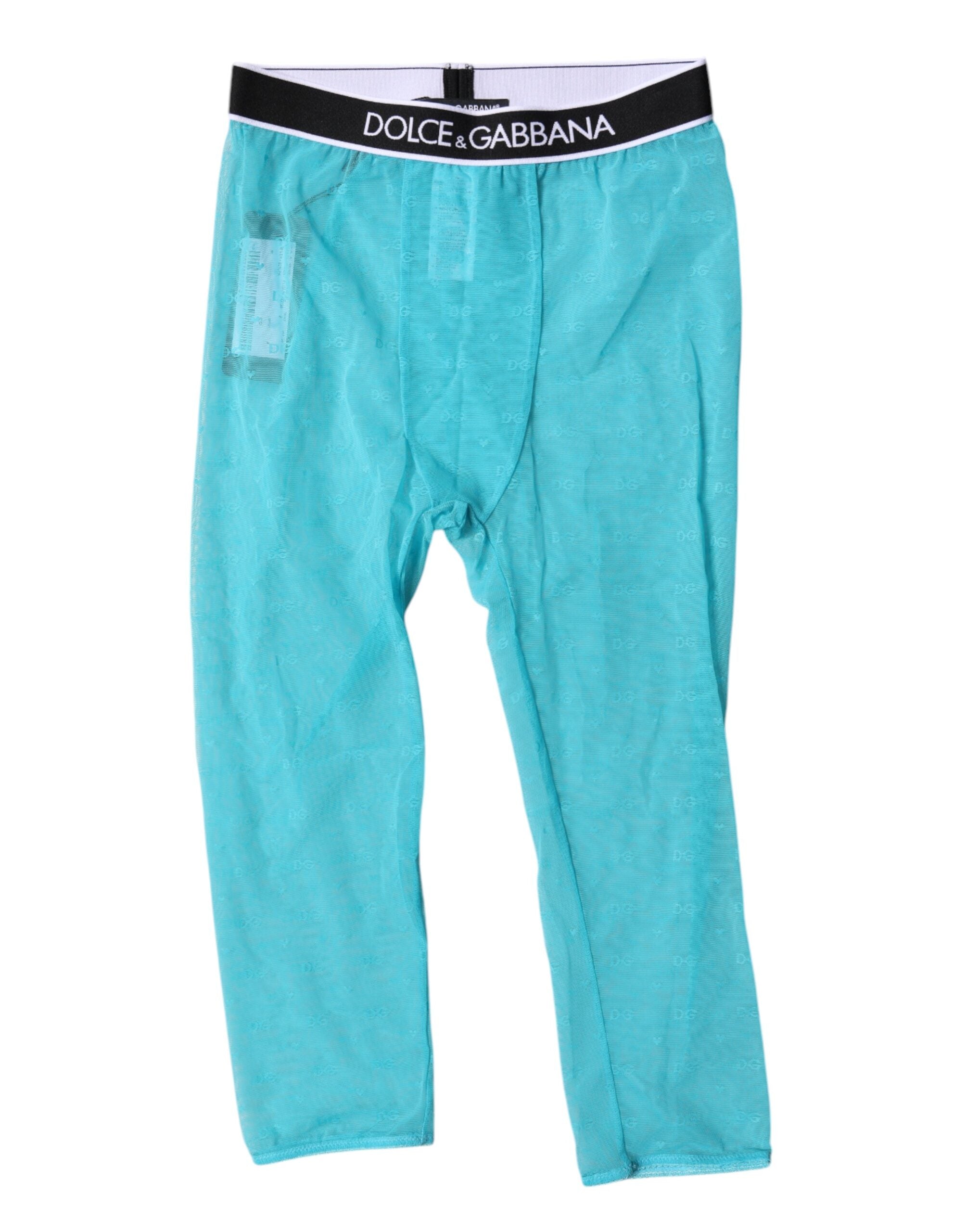 Collants courts en nylon avec logo Dolce & Gabbana Light Blue, design élégant et moderne, visible en détail dans l'image.