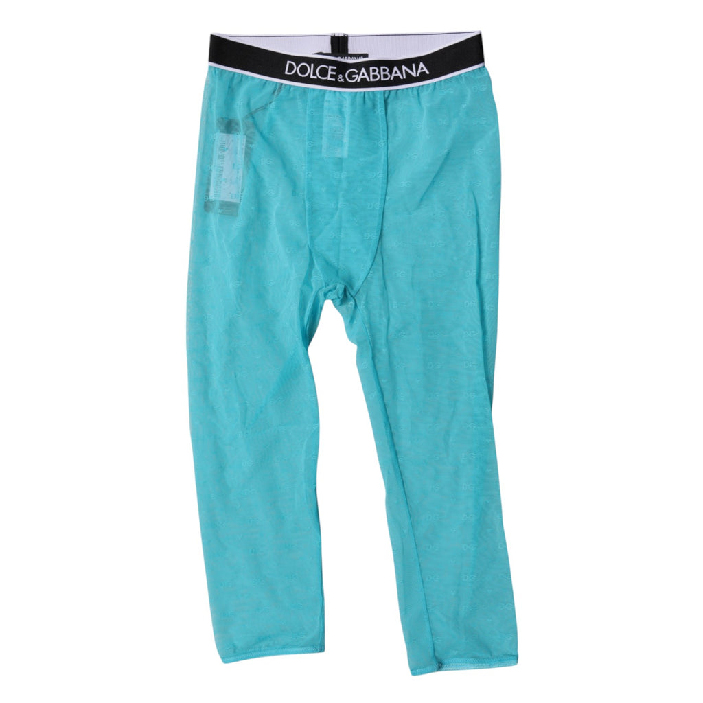 Collants courts en nylon avec logo Dolce & Gabbana Light Blue, design léger et élégant, visible en détail sur l'image.