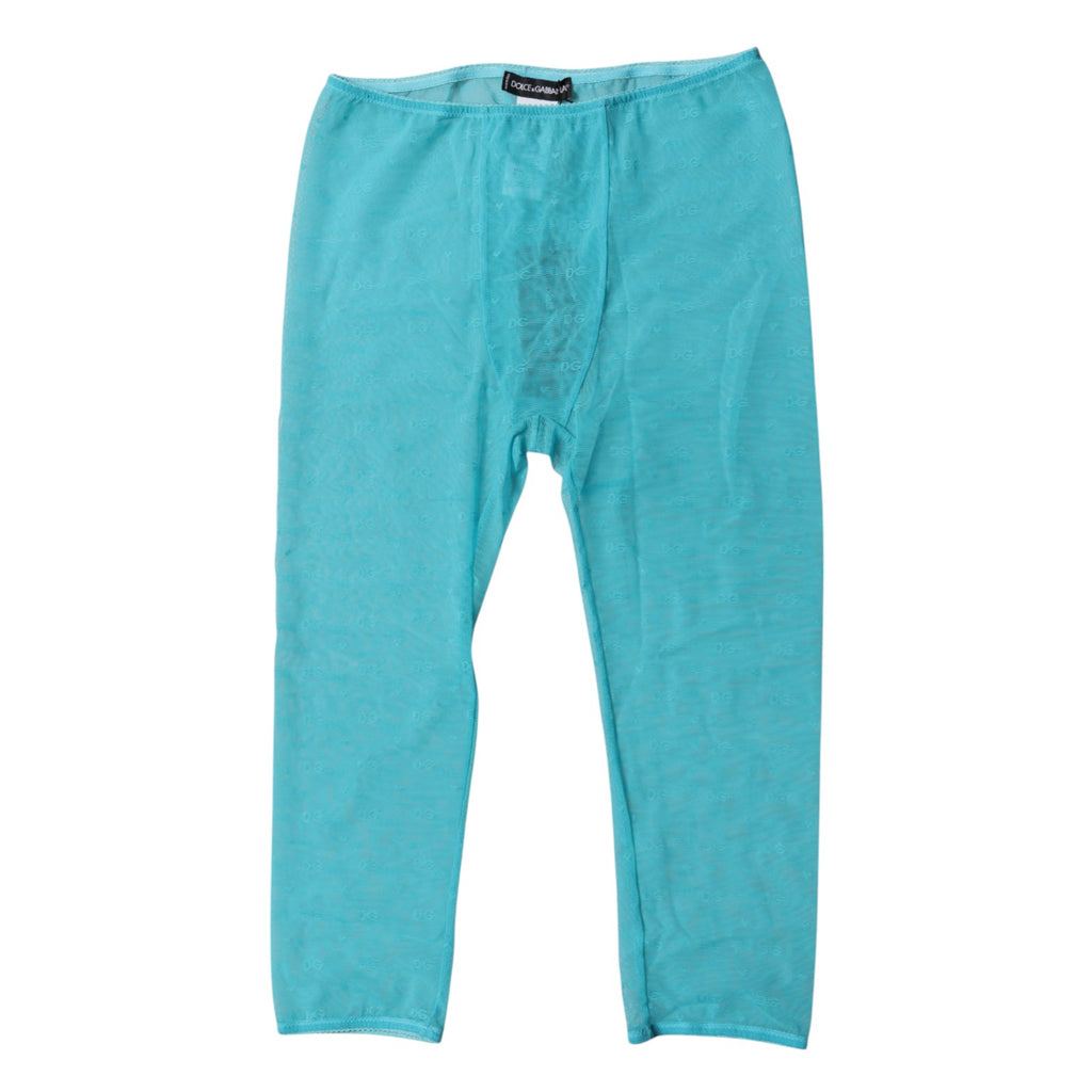 Lingerie Dolce & Gabbana bleue avec logo en dentelle, coupe courte et ajustée, sous-vêtements élégants et confortables.