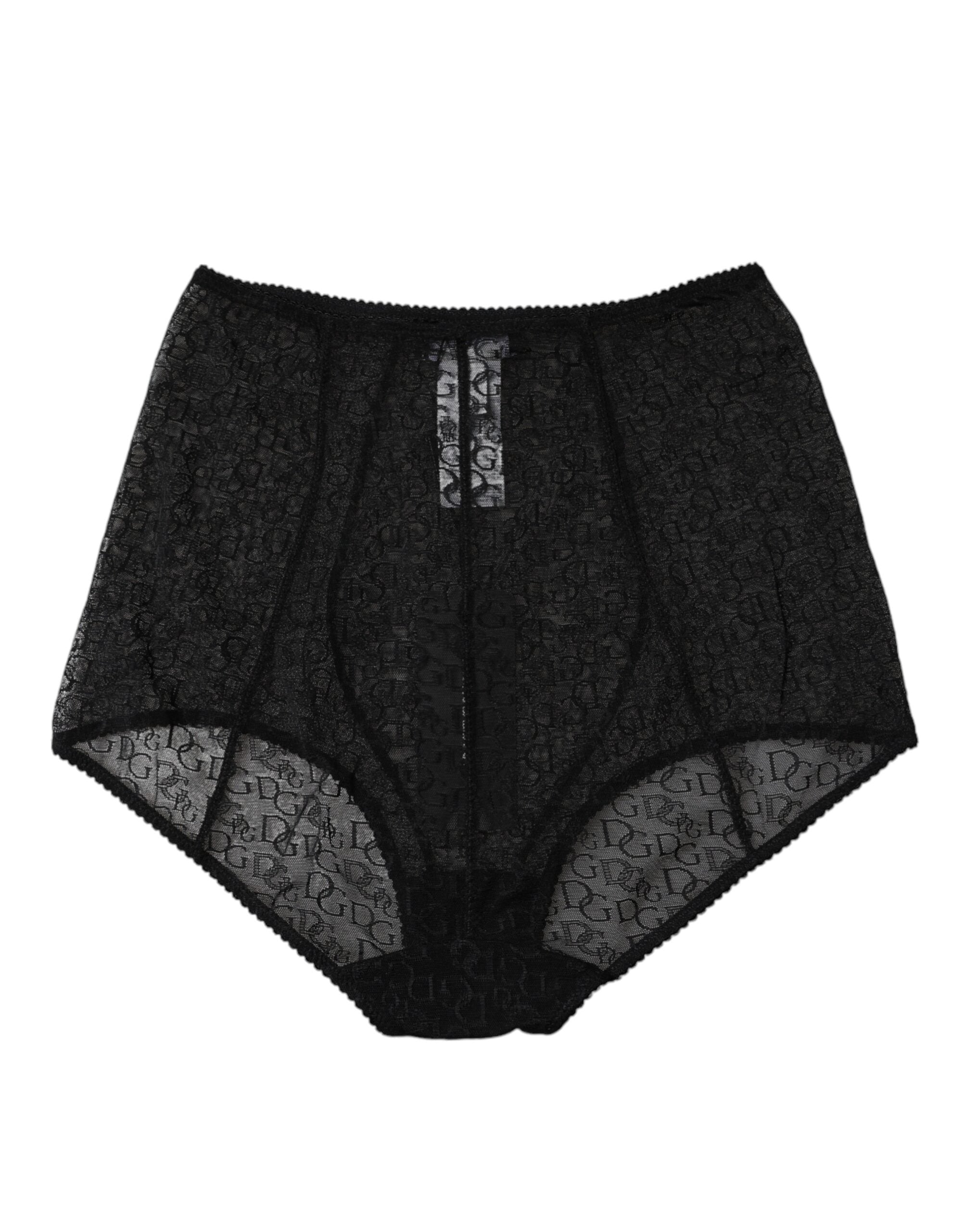 Lingerie Dolce & Gabbana, culotte haute en satin noir avec logo Dolce & Gabbana, coupe élégante et confortable.