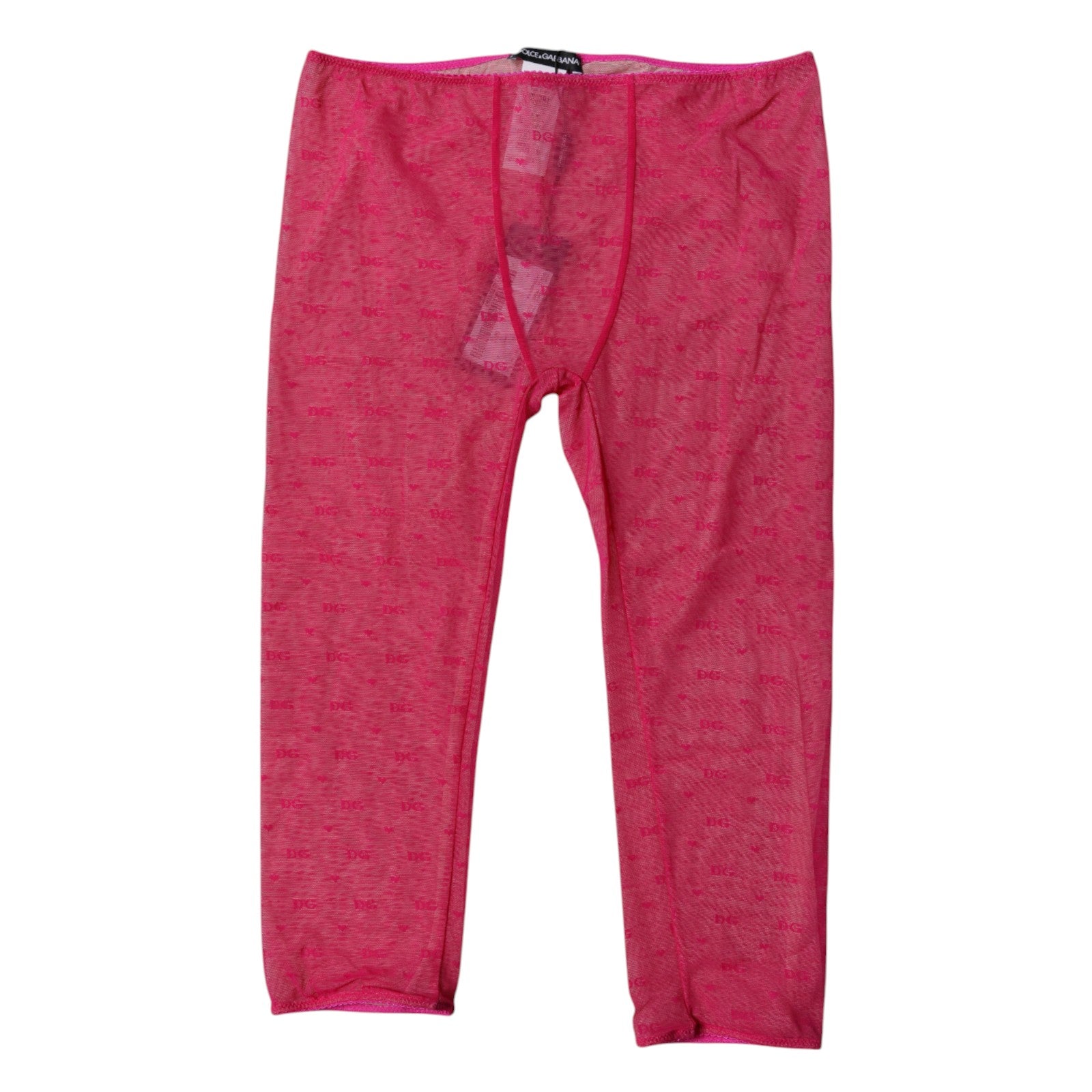 Lingerie Dolce & Gabbana logo en dentelle fuchsia, cropped et moulante, sous-vêtements élégants avec logo visible.