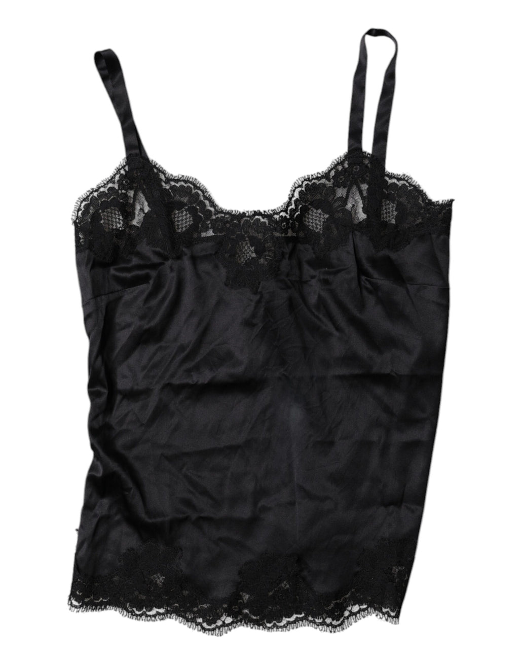 Camisole noire en dentelle et soie mélangée de Dolce & Gabbana, haut de lingerie élégant avec détails en dentelle.