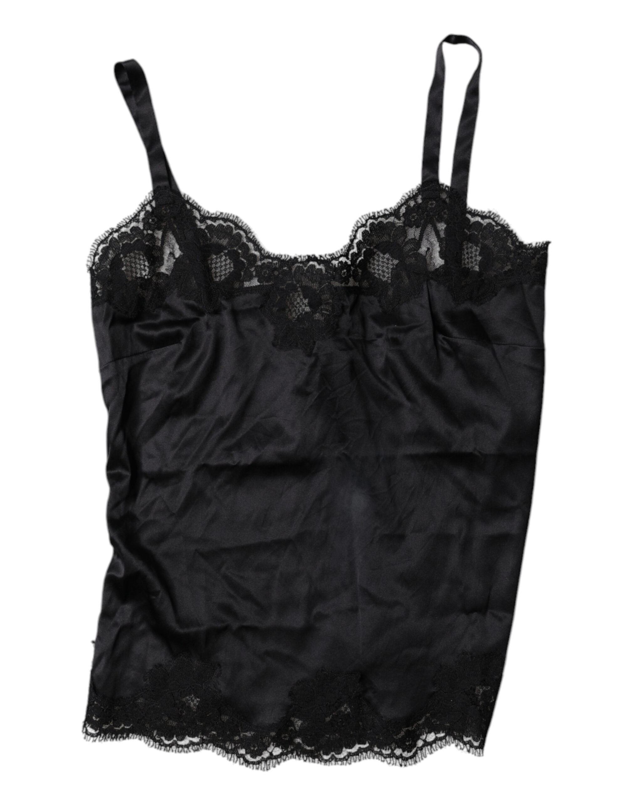 Camisole noire en dentelle et soie mélangée de Dolce & Gabbana, haut de lingerie élégant avec détails en dentelle.