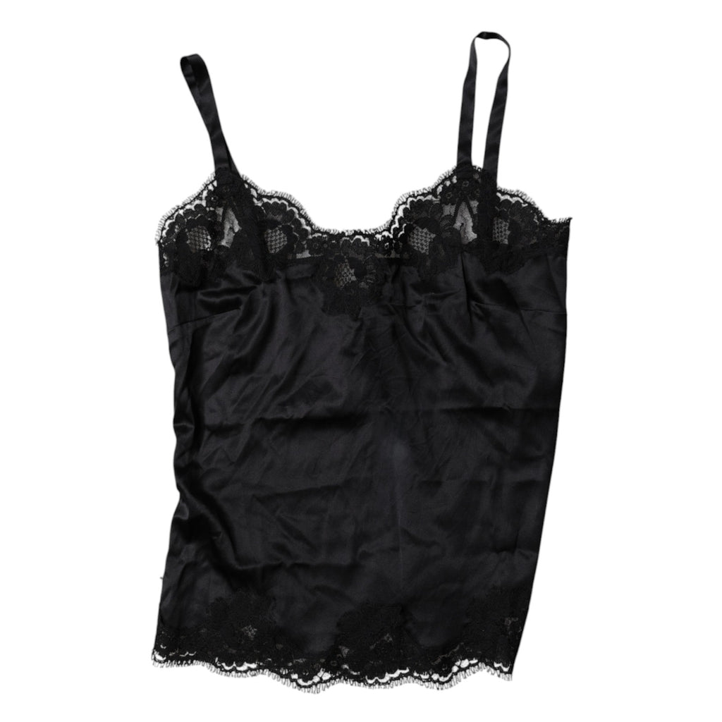 Camisole Dolce & Gabbana en dentelle noire et soie mélangée, haut de lingerie élégant avec détails délicats.
