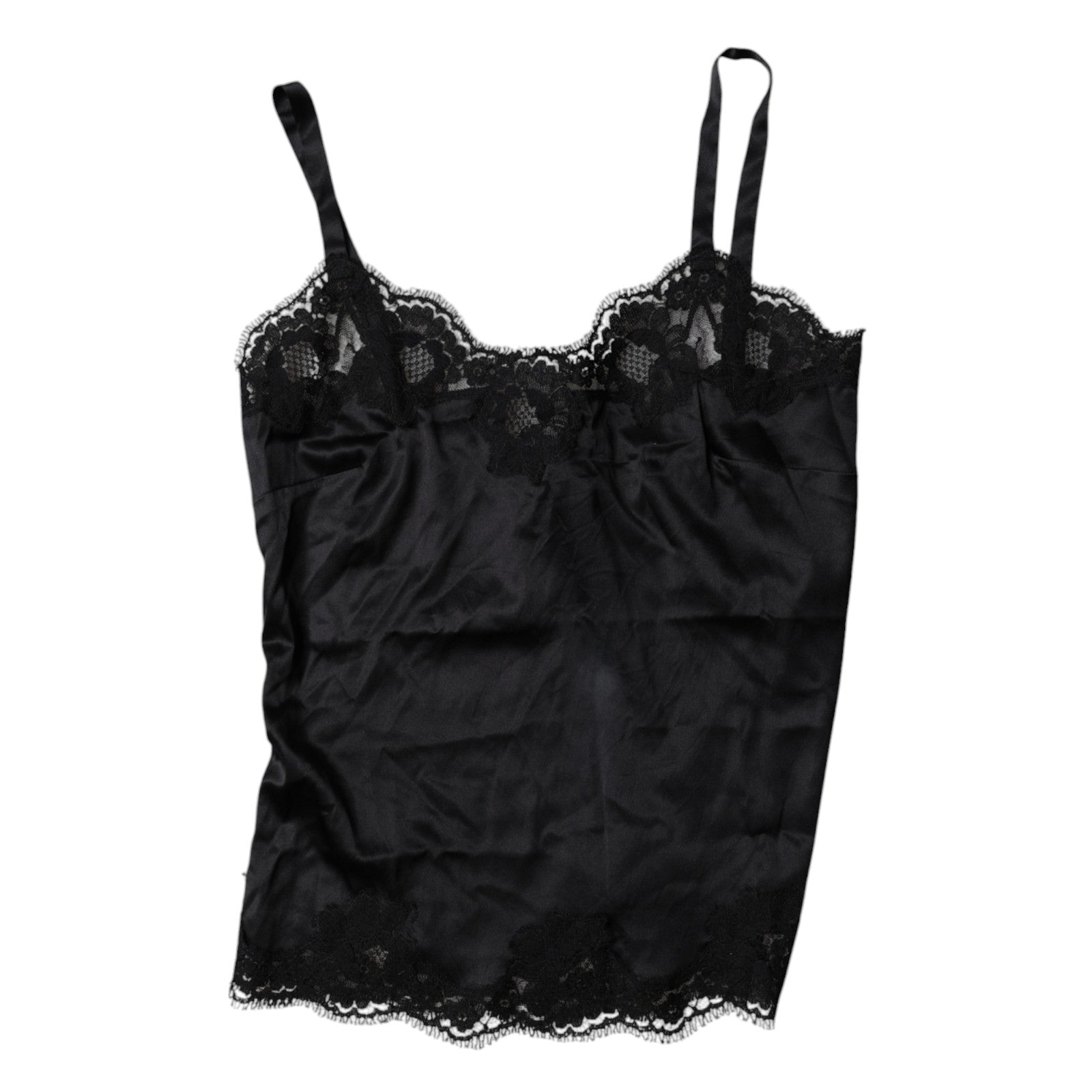 Camisole Dolce & Gabbana en dentelle noire et soie mélangée, haut de lingerie élégant avec détails délicats.