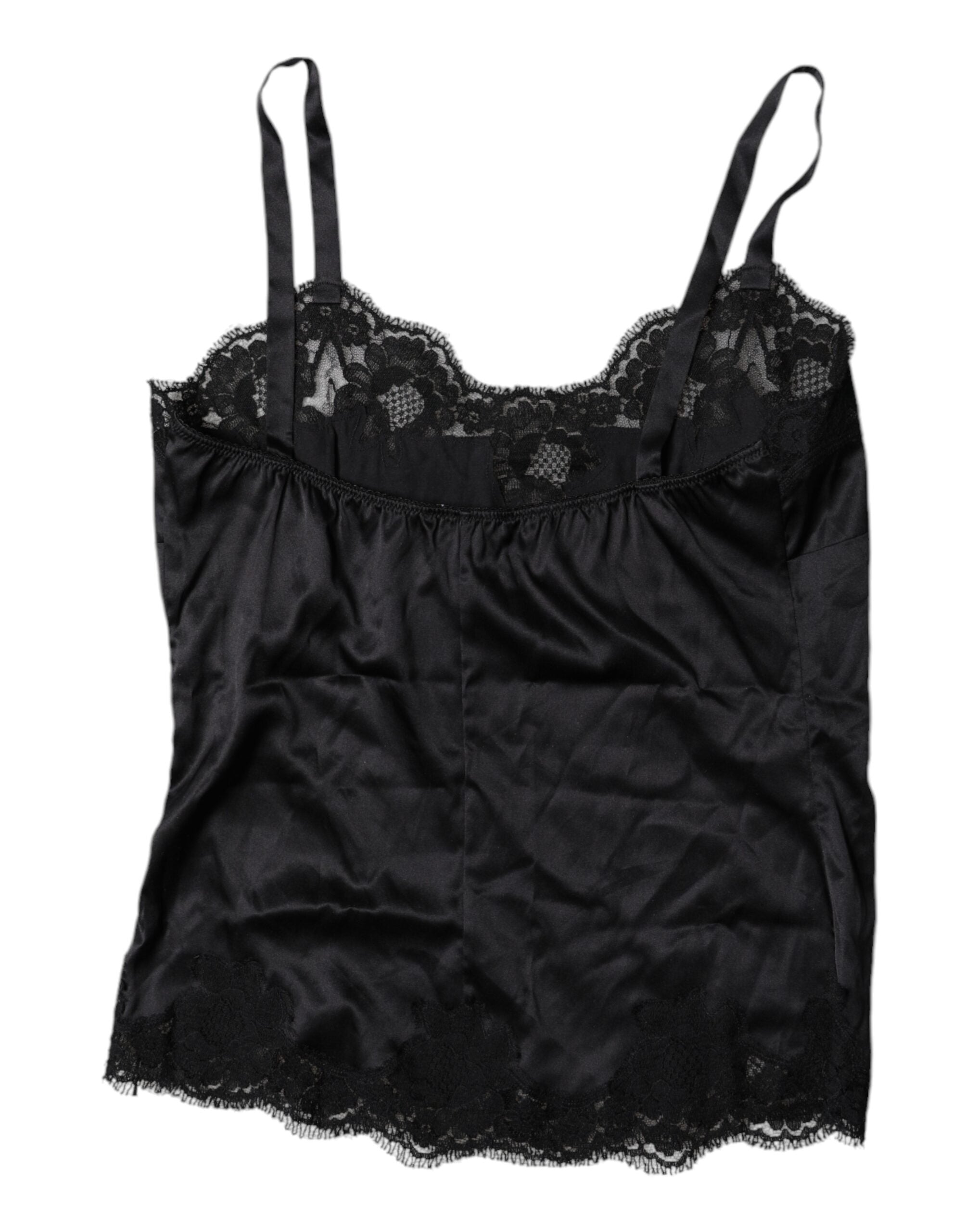 Camisole noire en dentelle et soie Dolce & Gabbana, haut de lingerie élégant avec détails délicats.