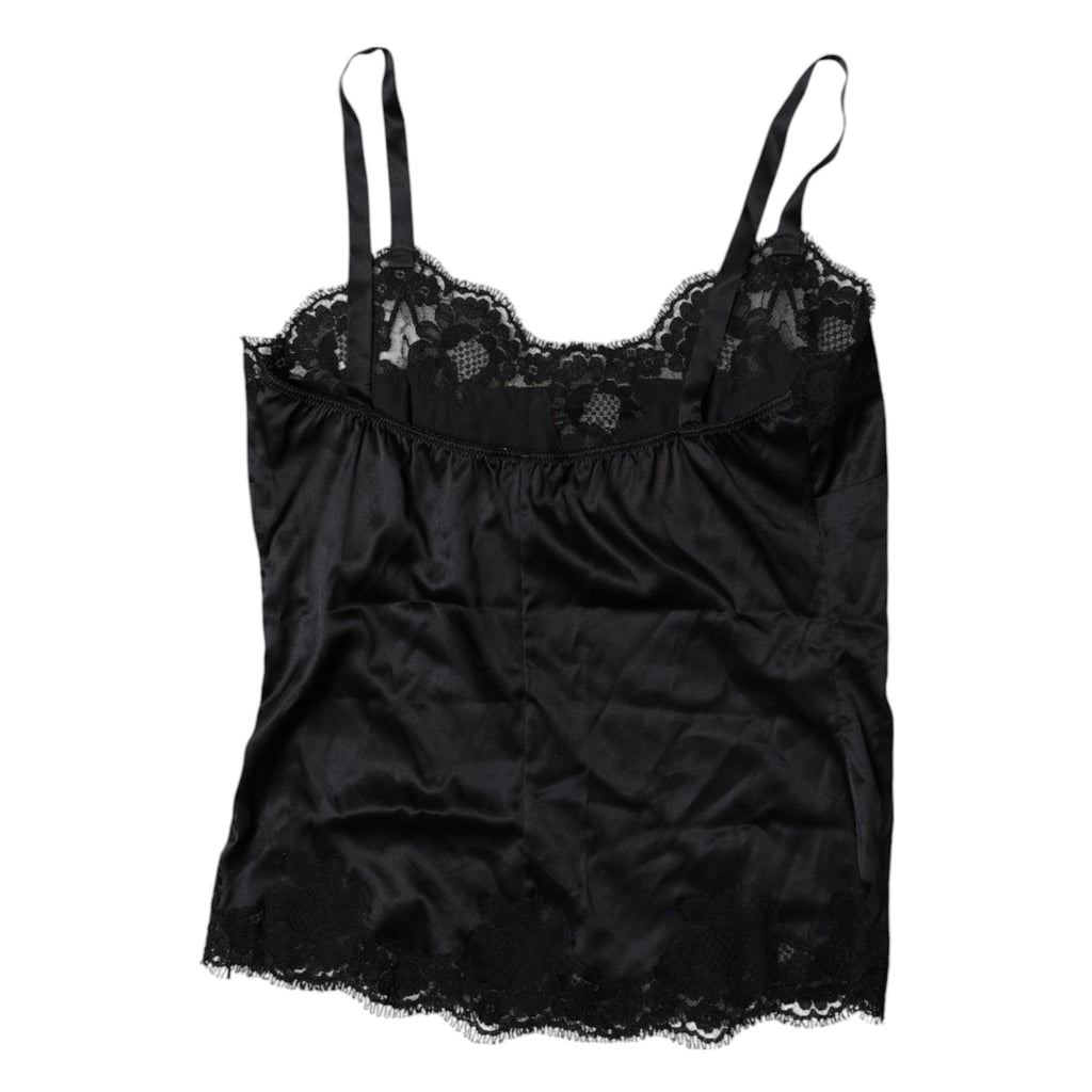 Camisole en dentelle noire en soie mélangée de Dolce & Gabbana, top de lingerie élégant avec détails délicats.