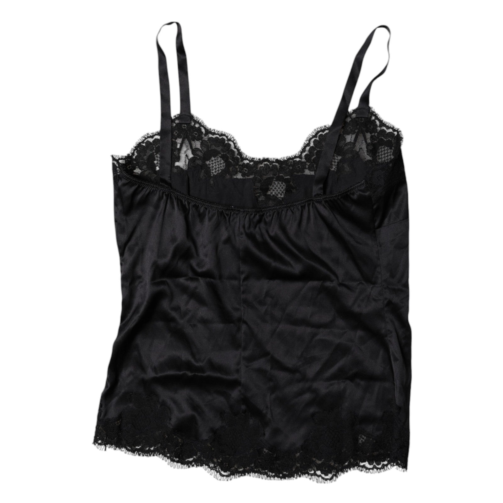 Camisole en dentelle noire en soie mélangée de Dolce & Gabbana, top de lingerie élégant avec détails délicats.