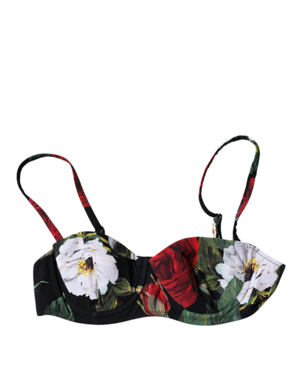 Soutien-gorge balconnet en nylon noir à imprimé floral Dolce & Gabbana, sous-vêtements élégants et confortables.