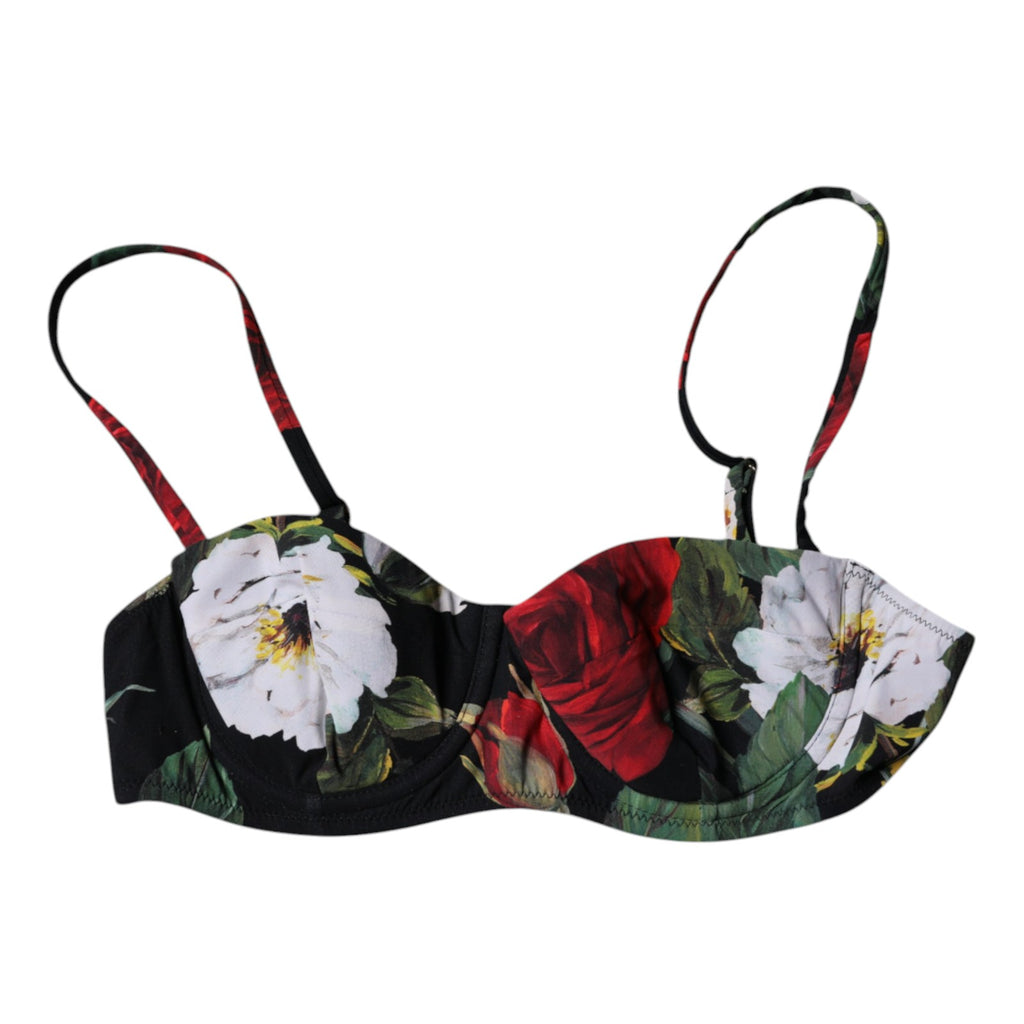 Soutien-gorge balconnet en nylon noir avec imprimé floral Dolce & Gabbana, lingerie élégante et confortable.