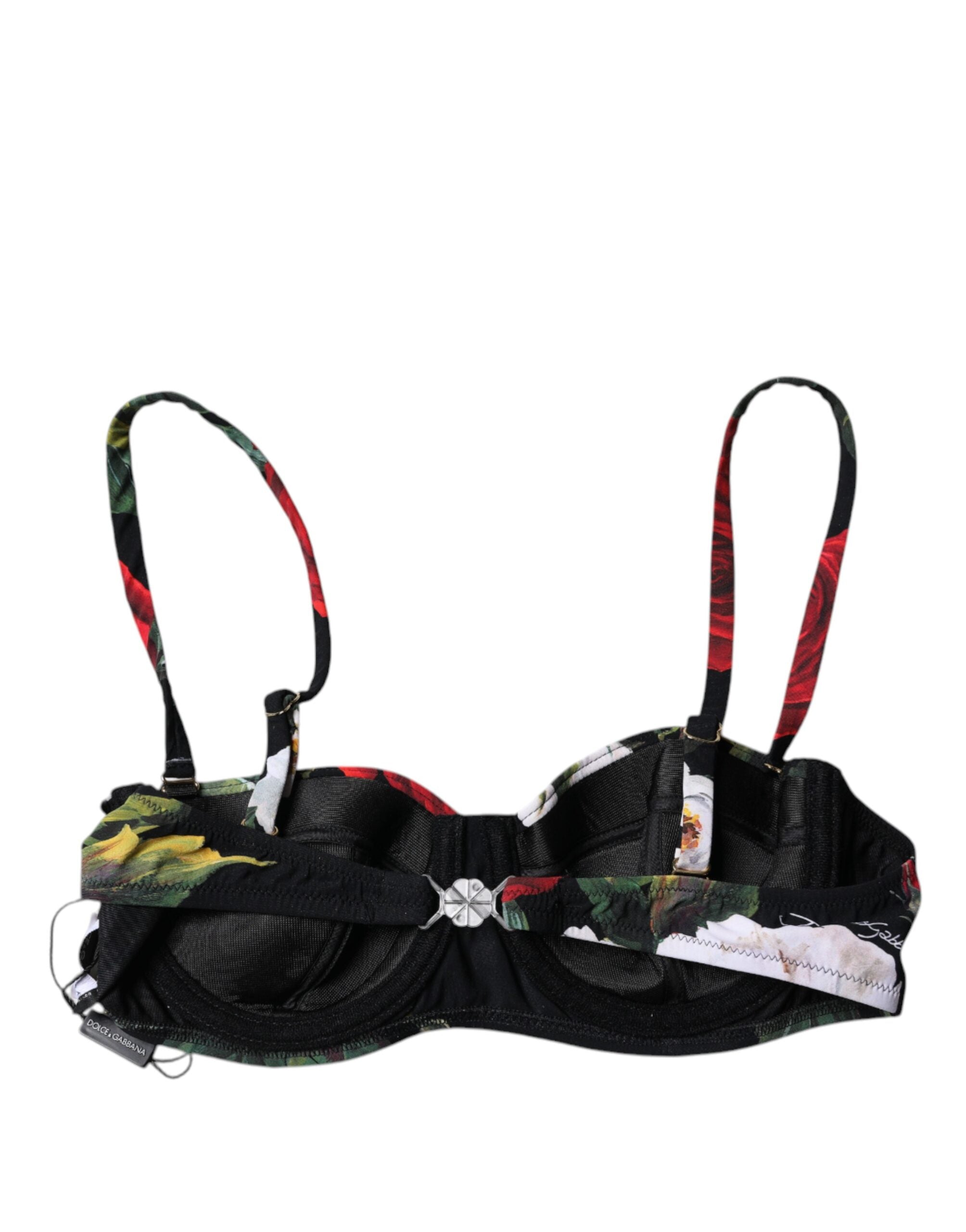 Soutien-gorge balconnet en nylon noir à imprimé floral Dolce & Gabbana, sous-vêtements élégants et confortables
