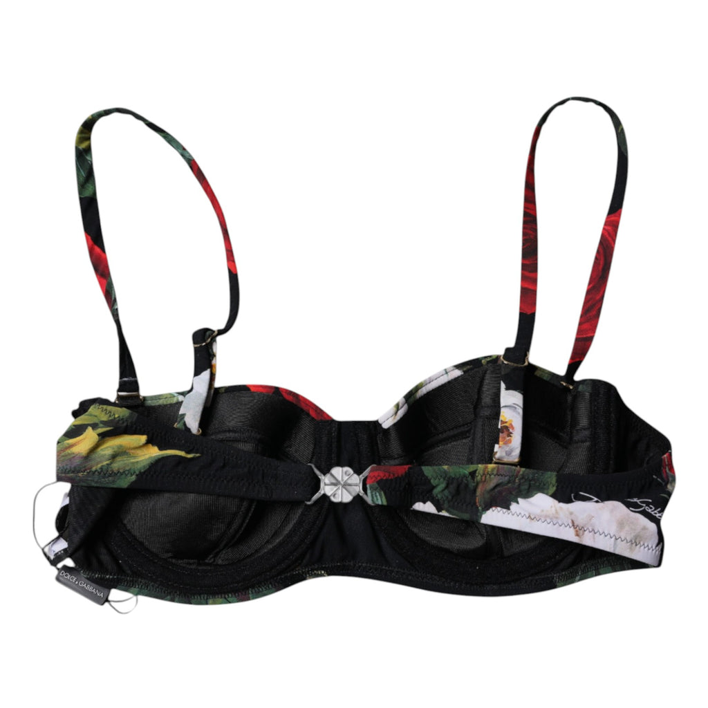 Soutien-gorge balconnet en nylon noir avec imprimé floral Dolce & Gabbana, lingerie élégante et féminine.