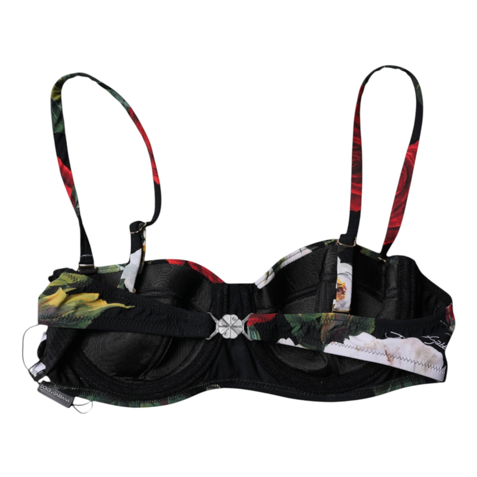 Soutien-gorge balconnet en nylon noir avec imprimé floral Dolce & Gabbana, lingerie élégante et féminine.