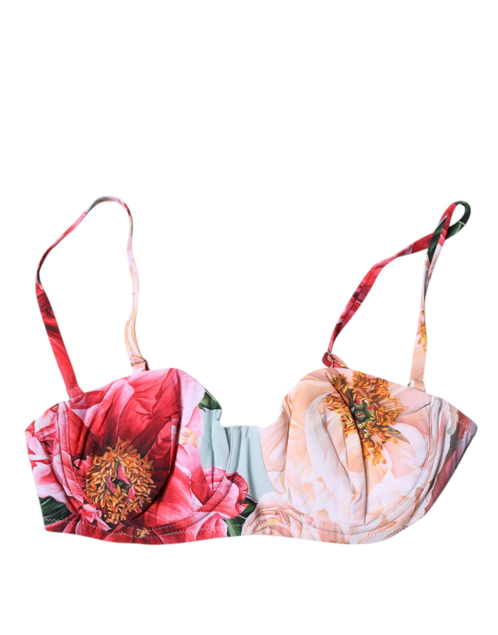 Soutien-gorge balconnet rembourré Dolce & Gabbana à fleurs multicolores, lingerie élégante et colorée.