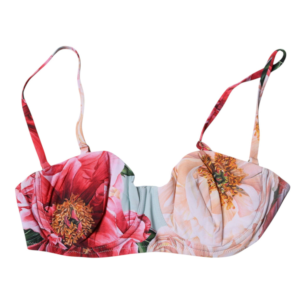 Soutien-gorge balconnet rembourré Dolce & Gabbana à motifs floraux multicolores, lingerie élégante et féminine.