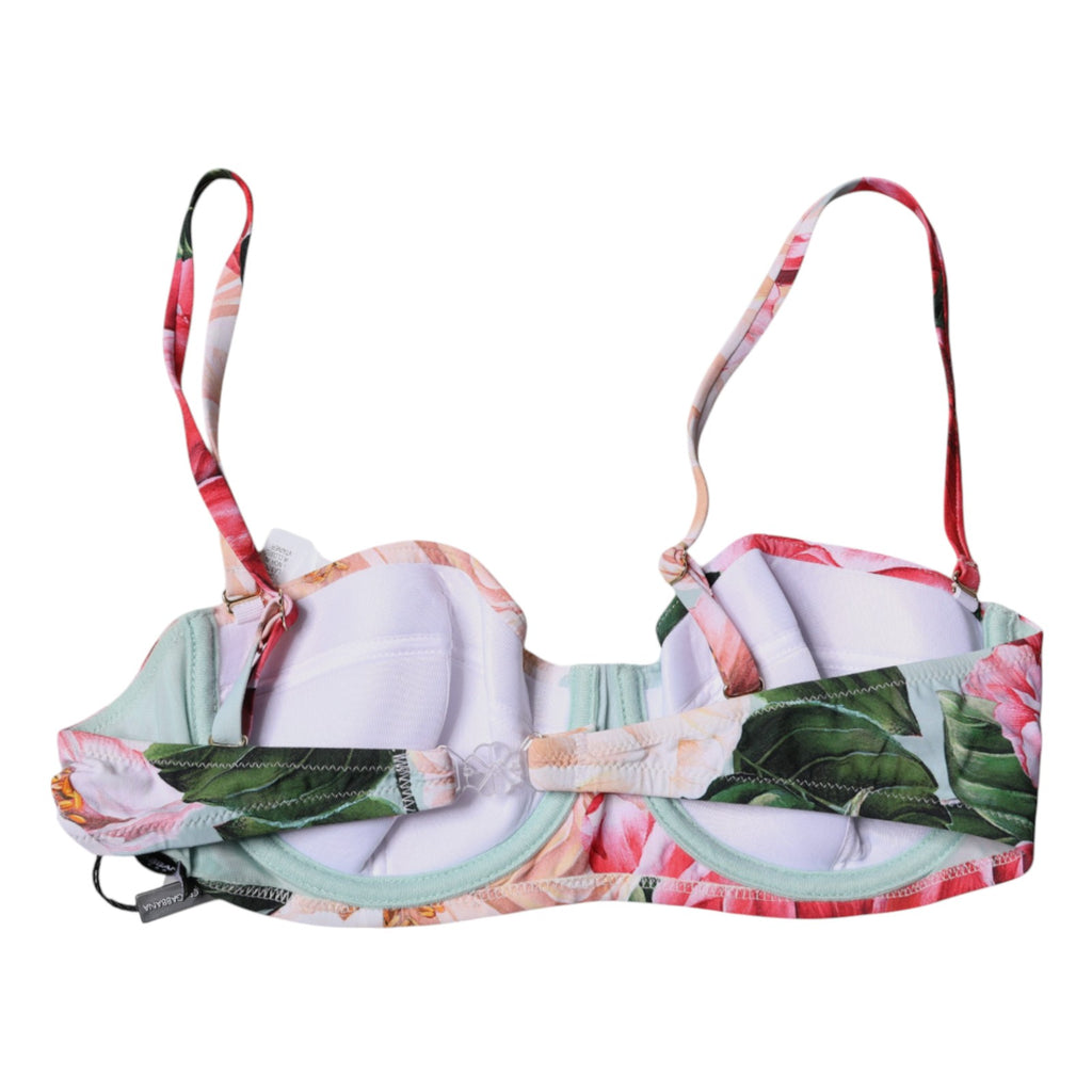 Soutien-gorge balconnet rembourré Dolce & Gabbana à motifs floraux multicolores, lingerie élégante et colorée.