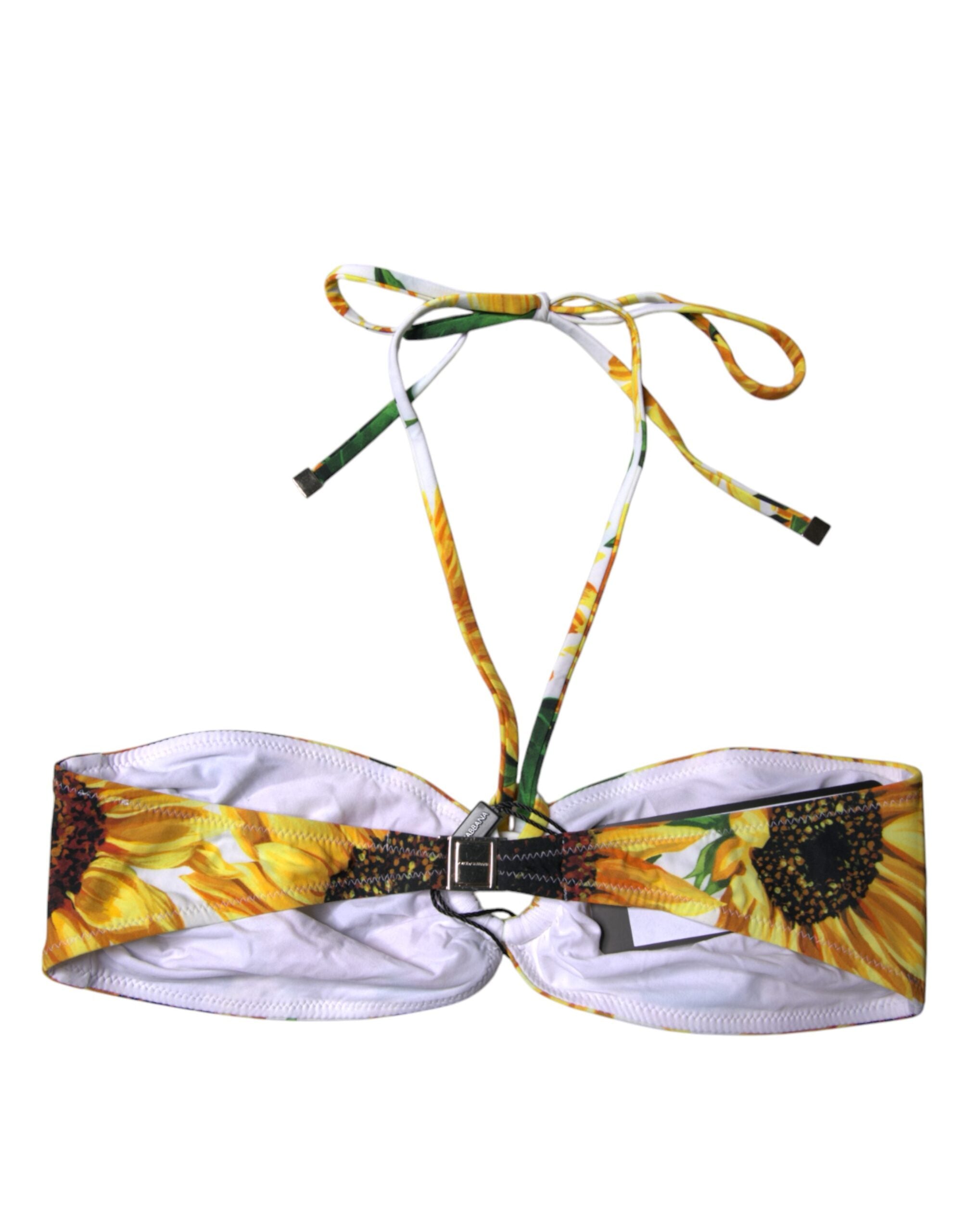 Top de maillot de bain Dolce & Gabbana à fleurs multicolores, style halter, pour plage et été.