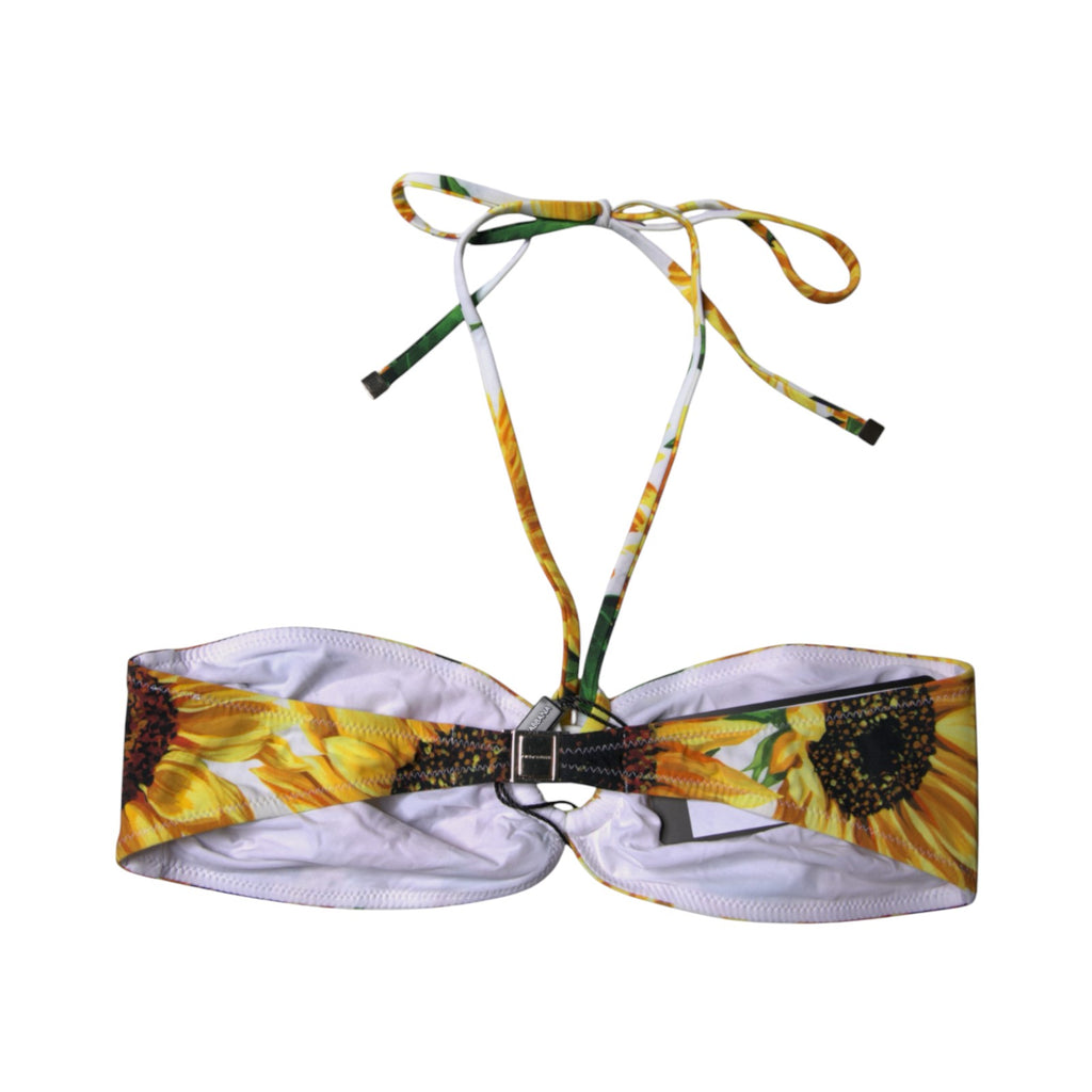 Top de maillot de bain à fleurs multicolores Dolce & Gabbana, haut de bikini halter pour plage et été.