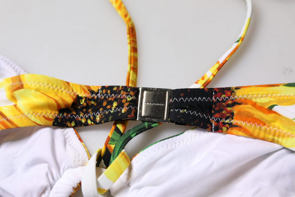 Haut de bikini Dolce & Gabbana à fleurs multicolores, style halter, parfait pour la plage et la natation.
