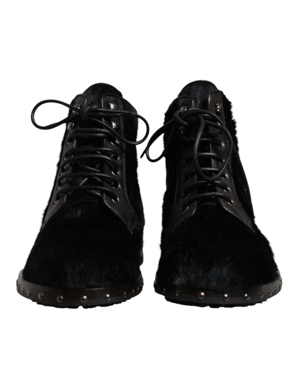 Bottes mi-mollet en cuir noir style pony de Dolce & Gabbana, chaussures élégantes avec finition sophistiquée.