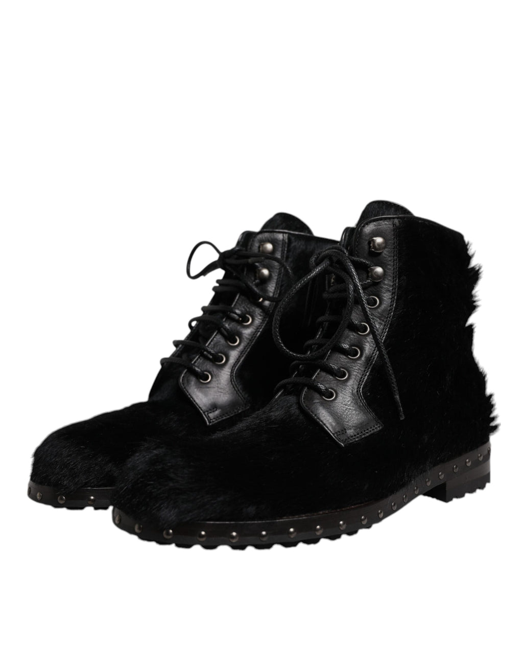 Bottes mi-mollet en cuir noir style poney de Dolce & Gabbana, chaussures élégantes pour femme.