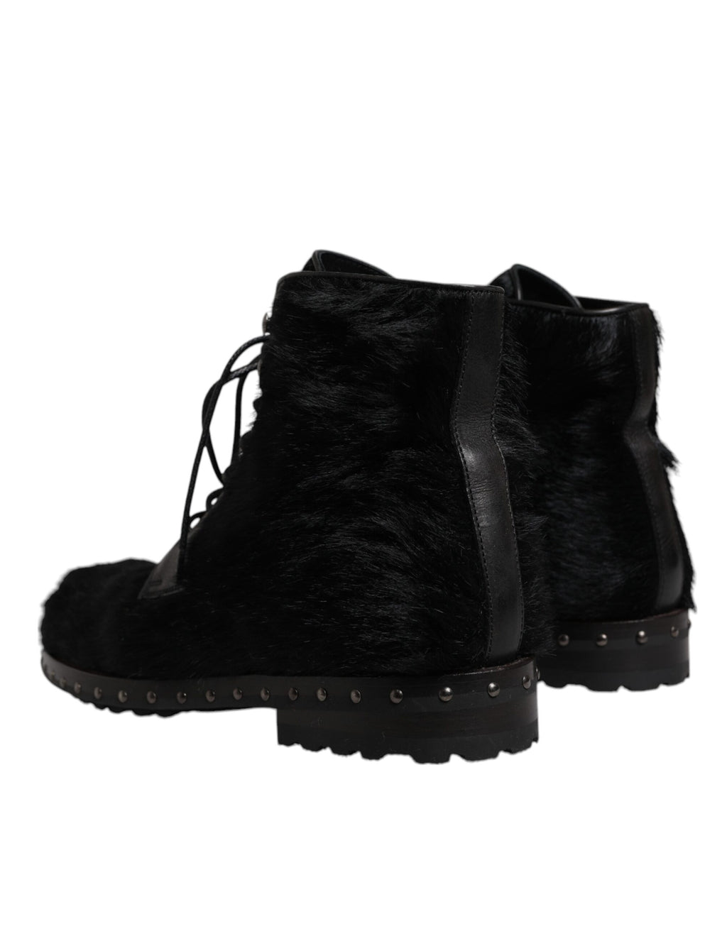 Bottes mi-mollet en cuir noir style pony de Dolce & Gabbana, chaussures élégantes avec finition sophistiquée.