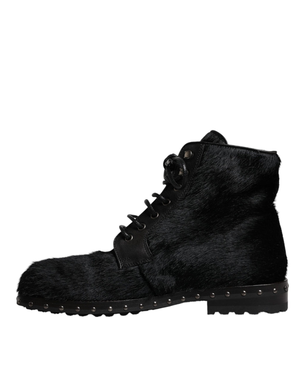 Bottes en cuir noir à hauteur mi-mollet de style ponys de Dolce & Gabbana, élégantes et sophistiquées.